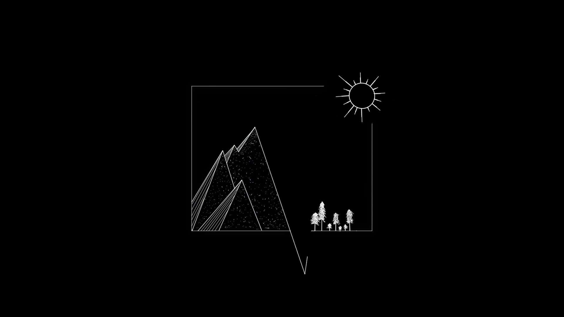 Solid Black 4K, black background, minimalist white line drawing, Full HD Desktop Wallpaper