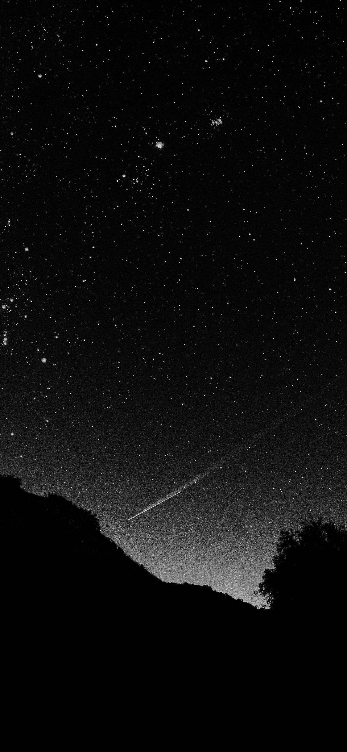 night sky, shooting star, silhouetted hills, Full HD Phone Wallpaper