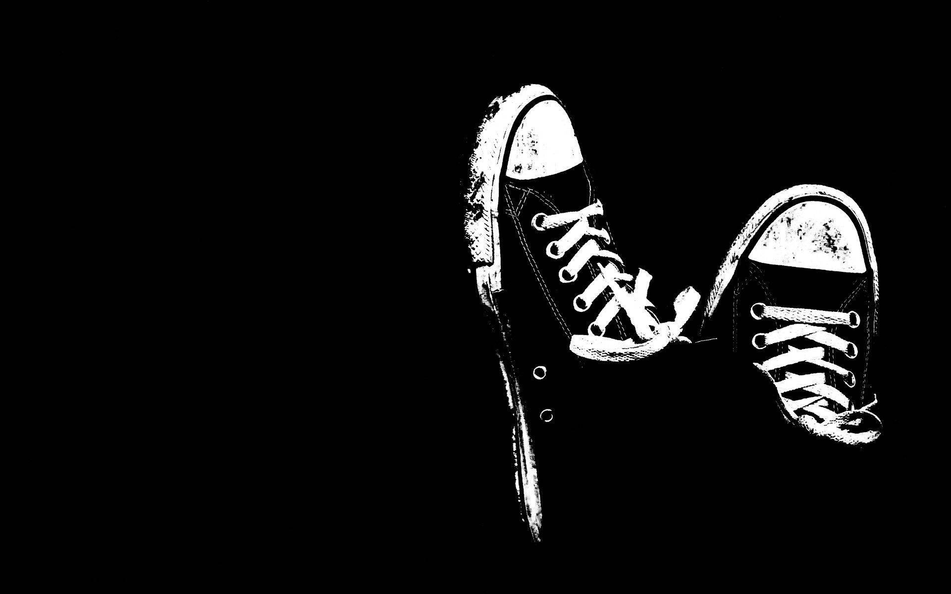 solid black night sky, stark white graphic illustration, worn sneakers, Full HD Desktop Wallpaper