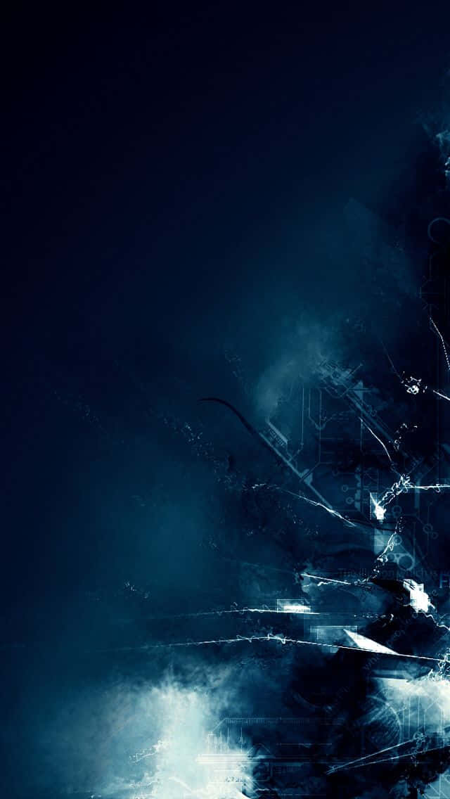 black and blue iPhone, deep blue smoky background, abstract digital circuitry, SD Phone Wallpaper
