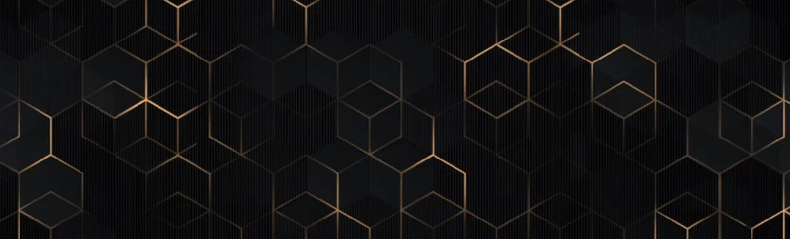 black background, glowing gold hexagonal geometric patterns, luxurious modern abstract design, HD Desktop Wallpaper