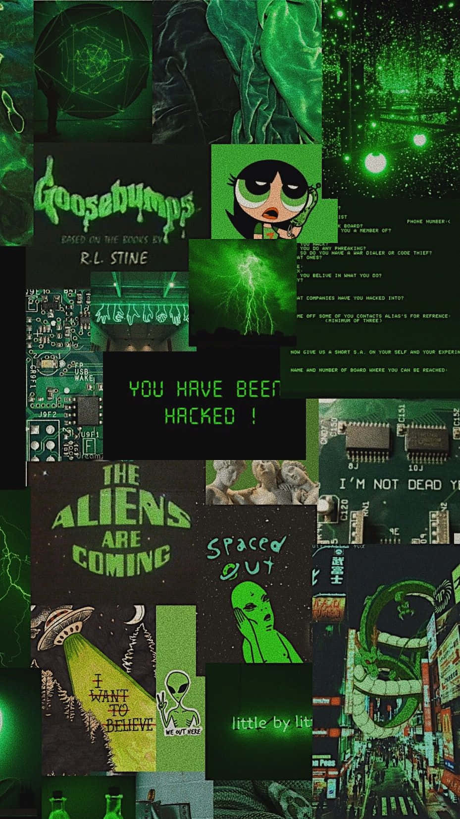 Dark Green, Grunge Texture, Goosebumps aliens, HD Phone Wallpaper