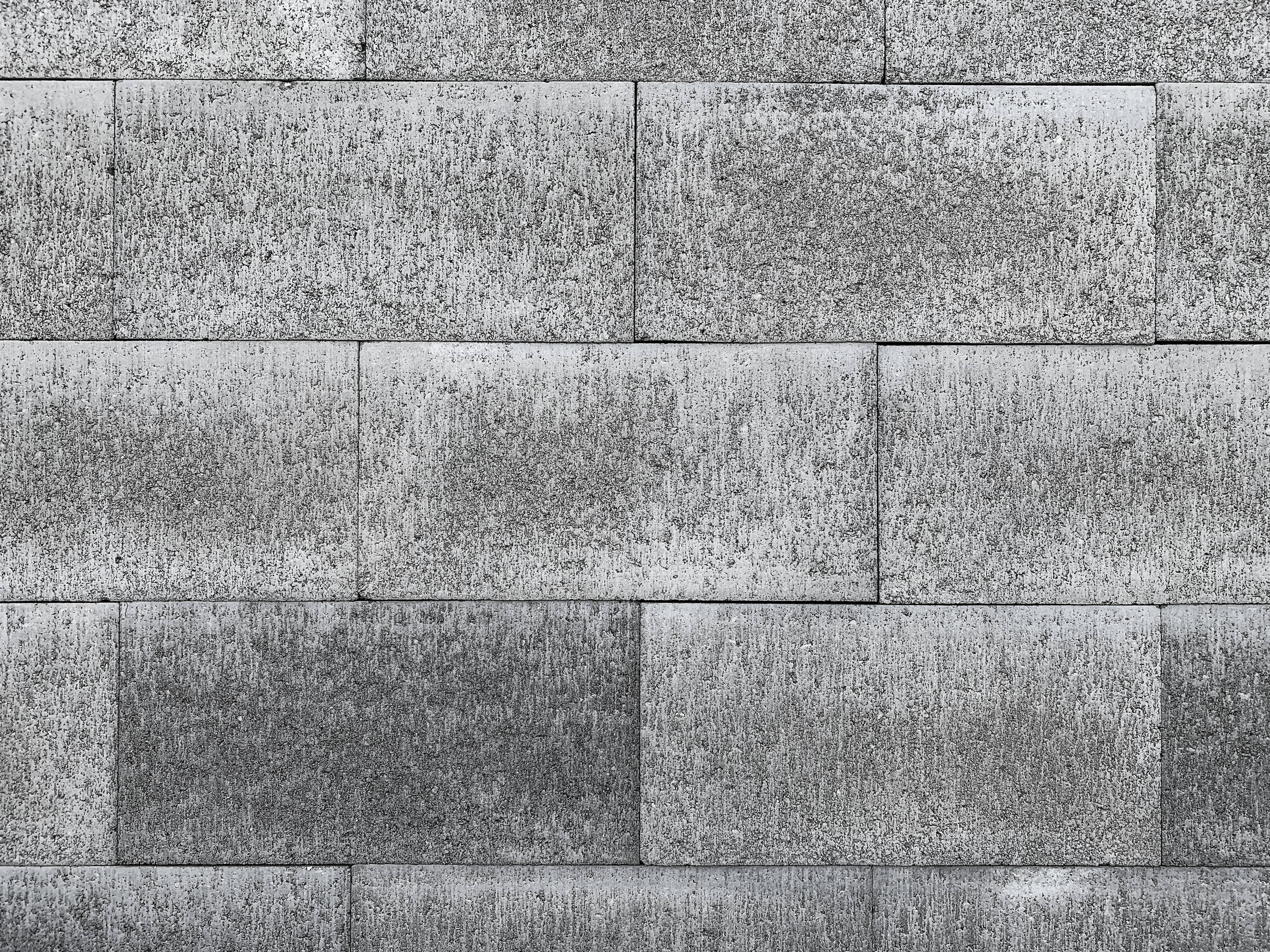 textured solid grey bricks, weathered gray concrete blocks, textured grid pattern, 4K Desktop Wallpaper