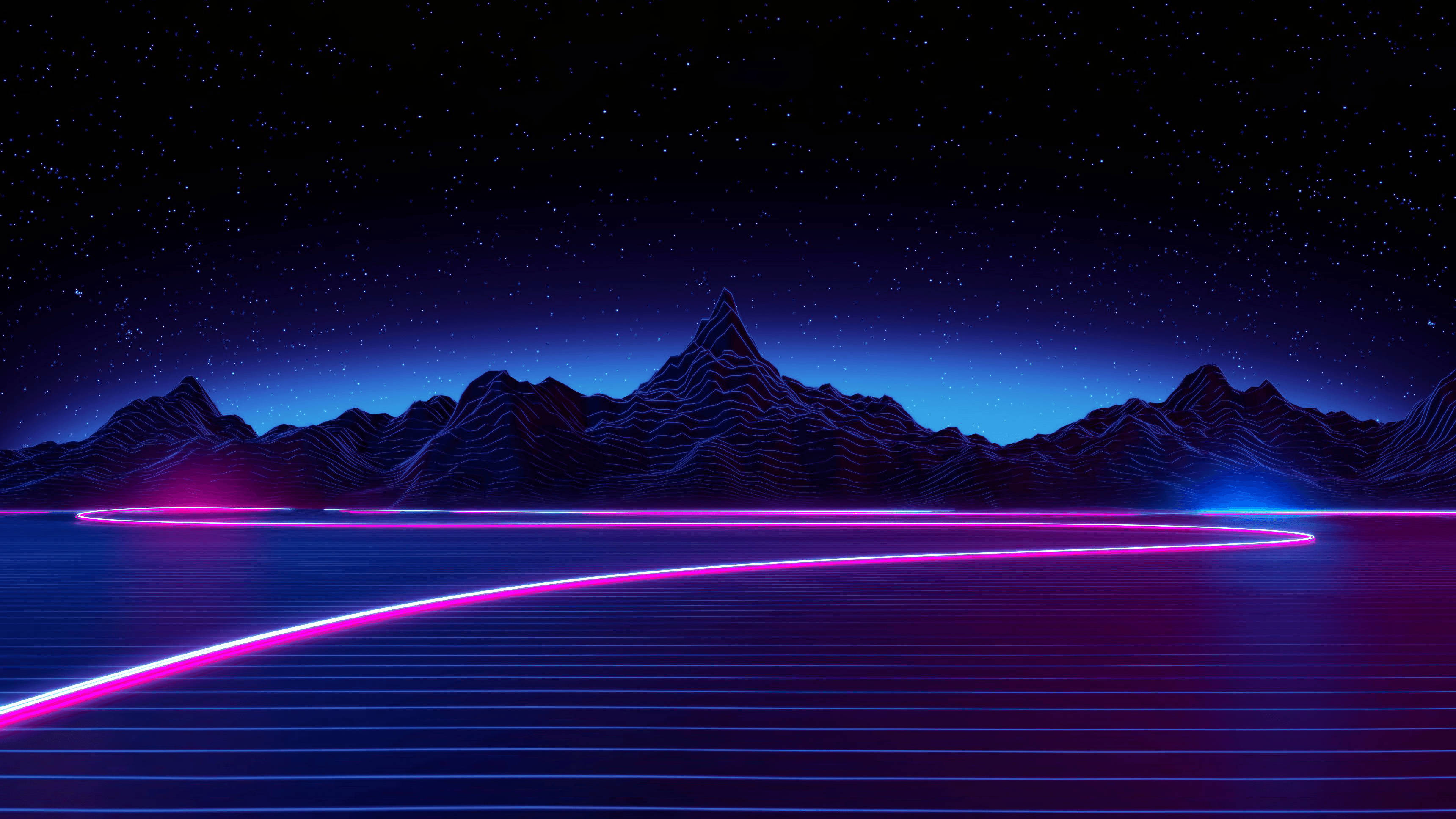 neon pink, neon blue, digital grid lake, 2K Desktop Wallpaper