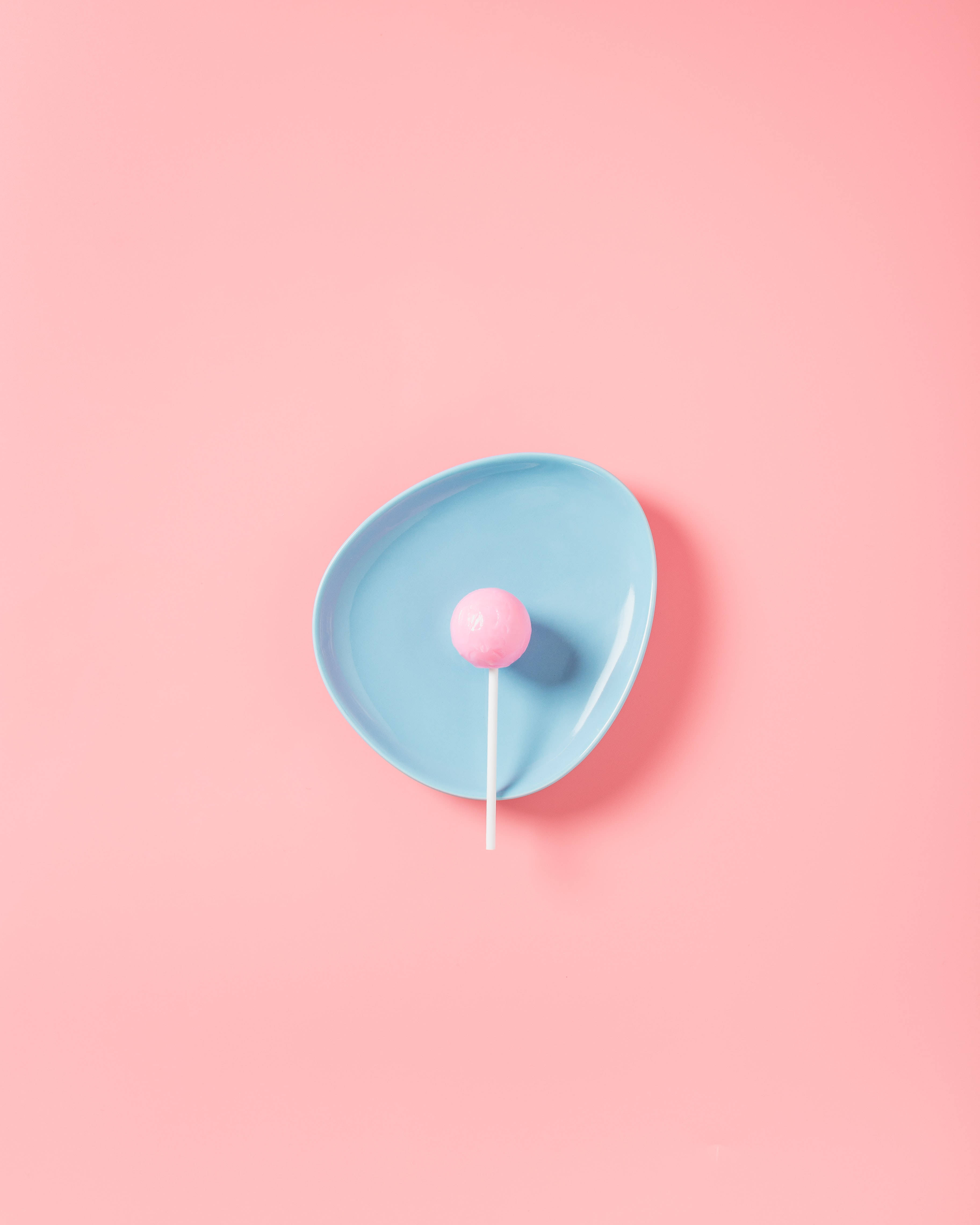 solid pastel color, blue lollipop, pink lollipop, 4K Phone Wallpaper