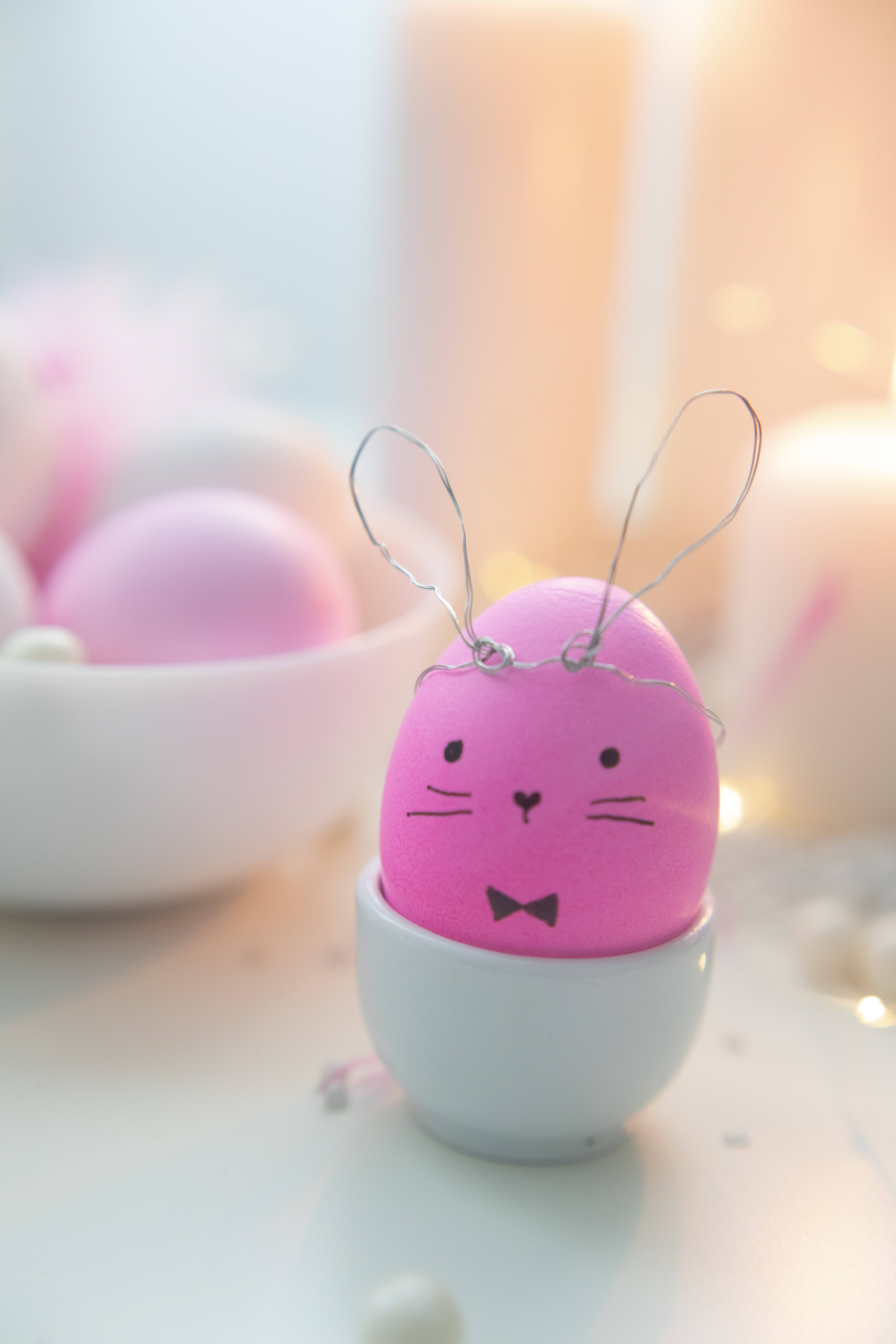 pink Easter egg, wire bunny ears, bowtie, 5K Phone Wallpaper