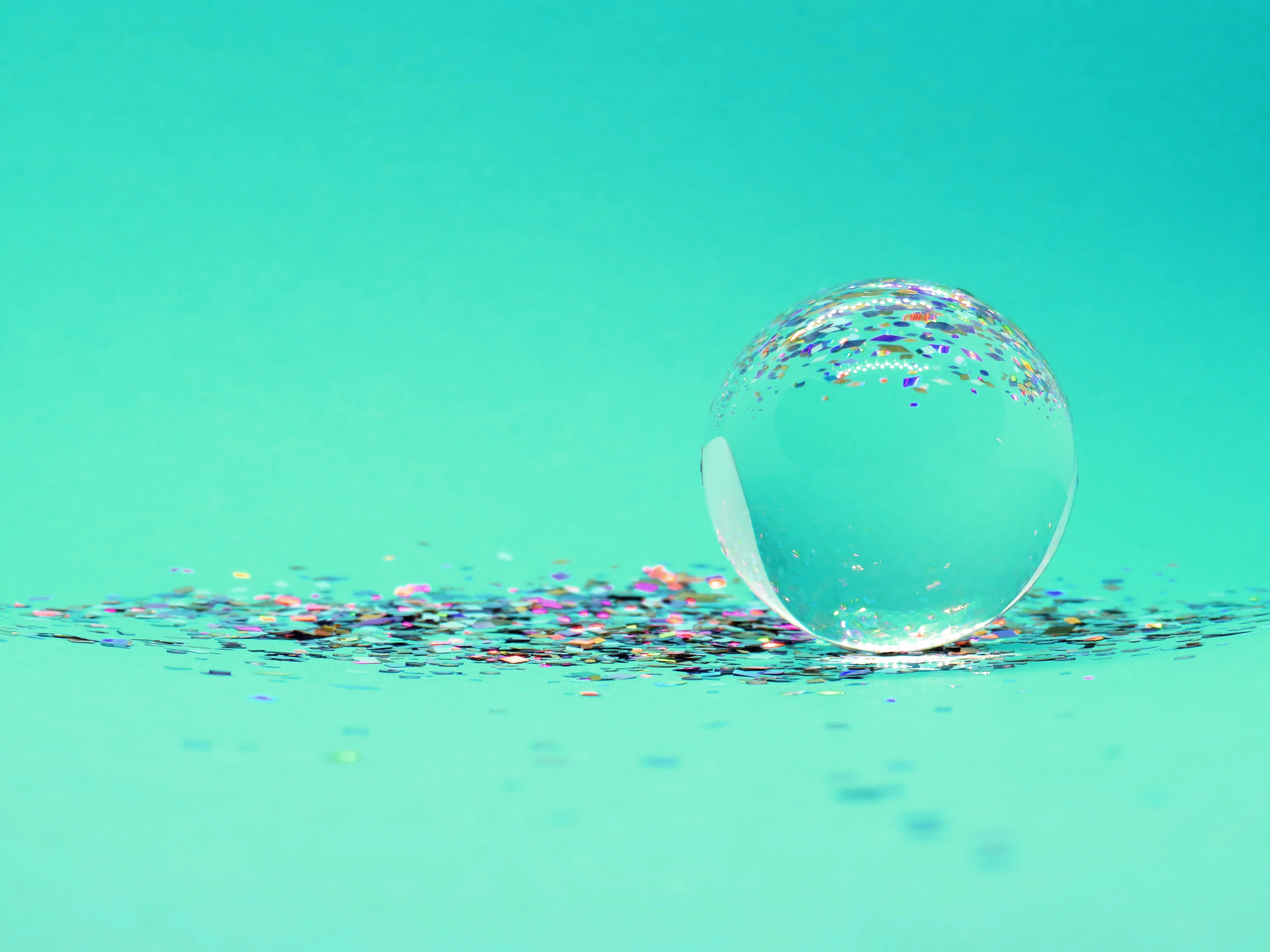 solid pastel color, green crystal ball, clear glass sphere, 5K Desktop Wallpaper