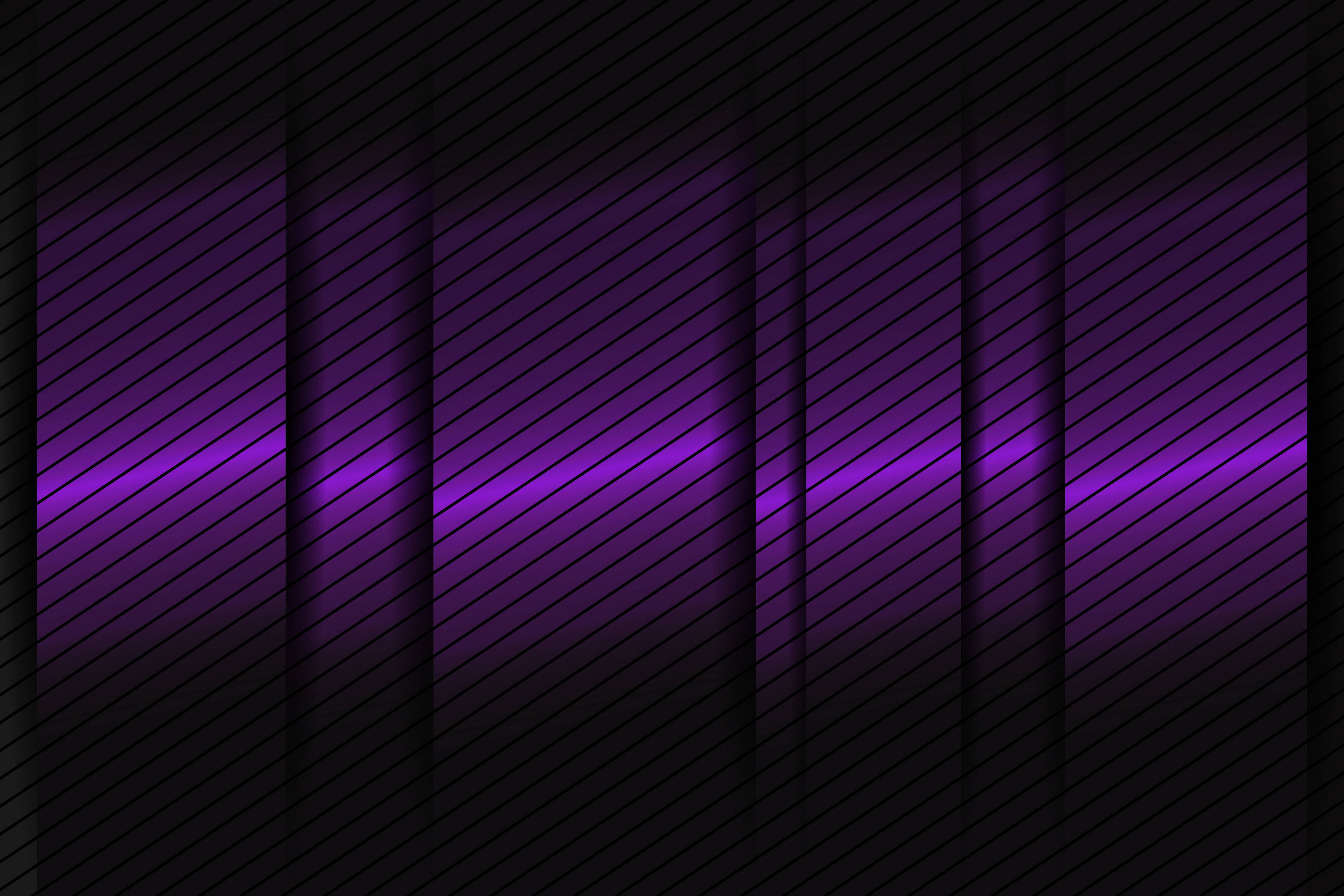 vibrant purple, glowing stripes, dark textured surface, 4K Desktop Wallpaper