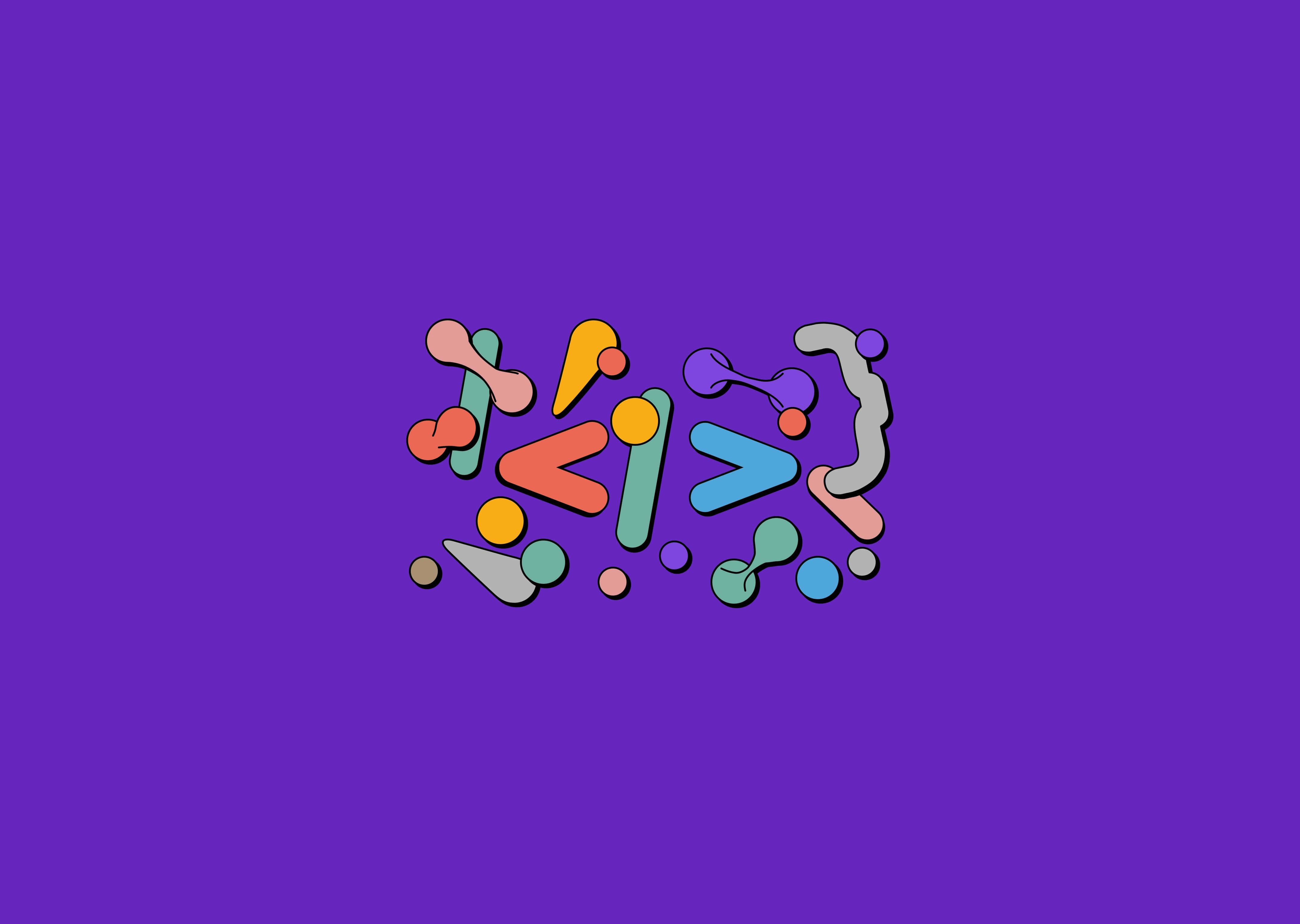abstract colorful shapes, bold colors, deep purple background, 4K Desktop Wallpaper