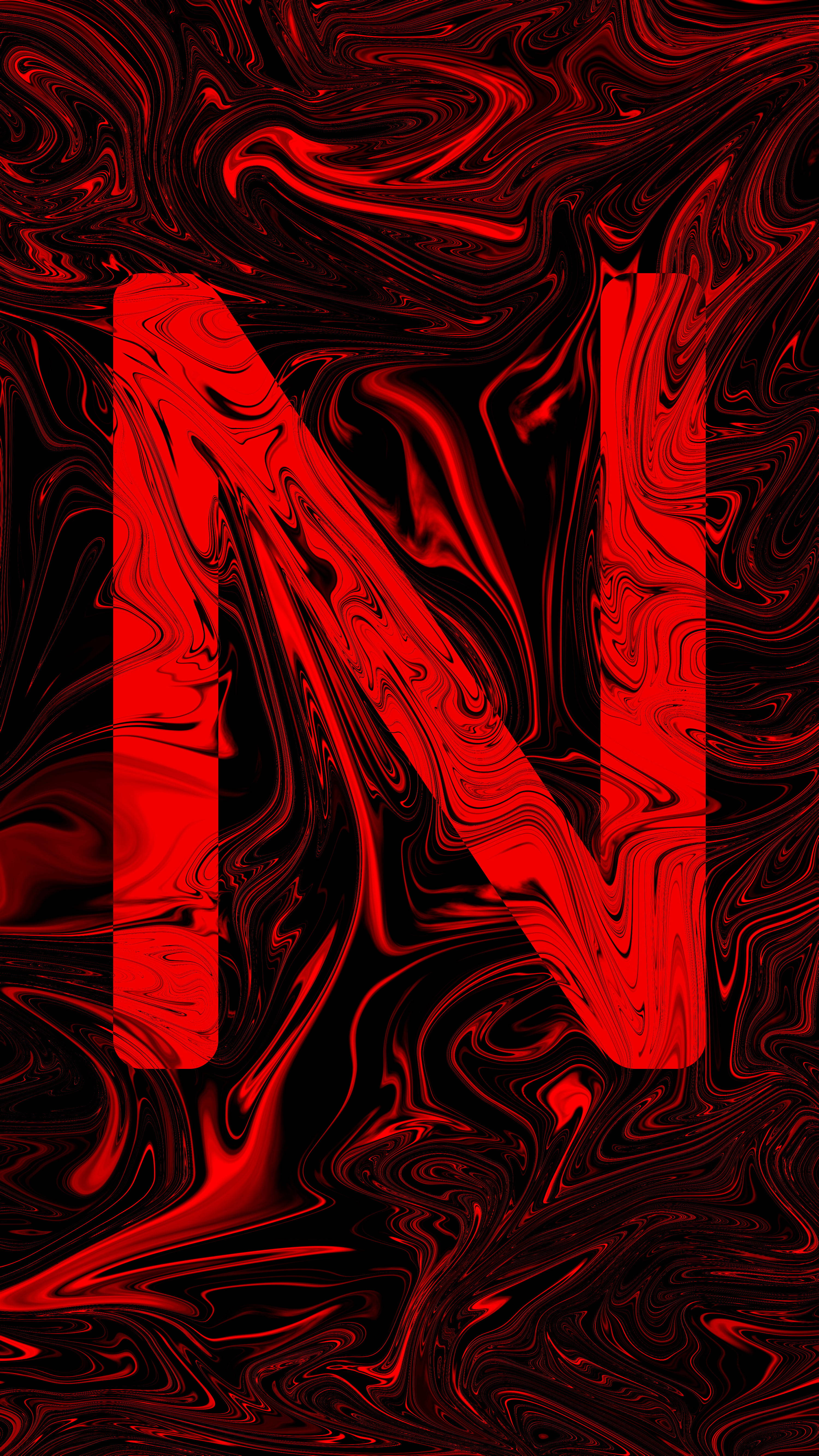 Red Abstract N, bold red letter N, swirling, 5K Phone Wallpaper