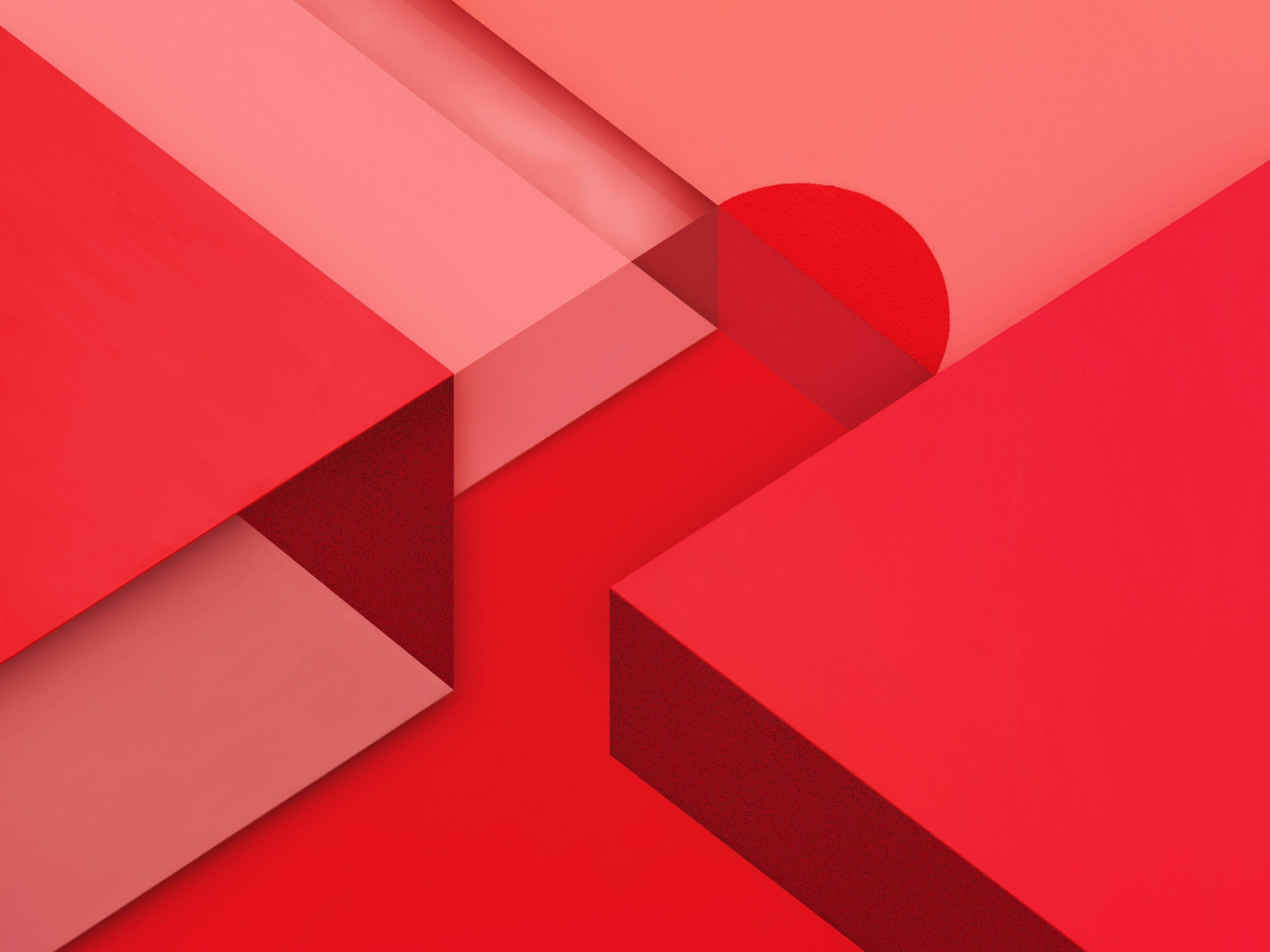 red geometric shapes, layered abstract composition, soft shadows, 4K Desktop Wallpaper