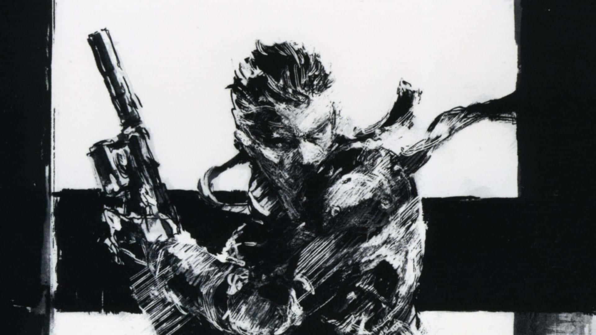 Solid Snake, black and white illustration, masked figure, Full HD Desktop Wallpaper