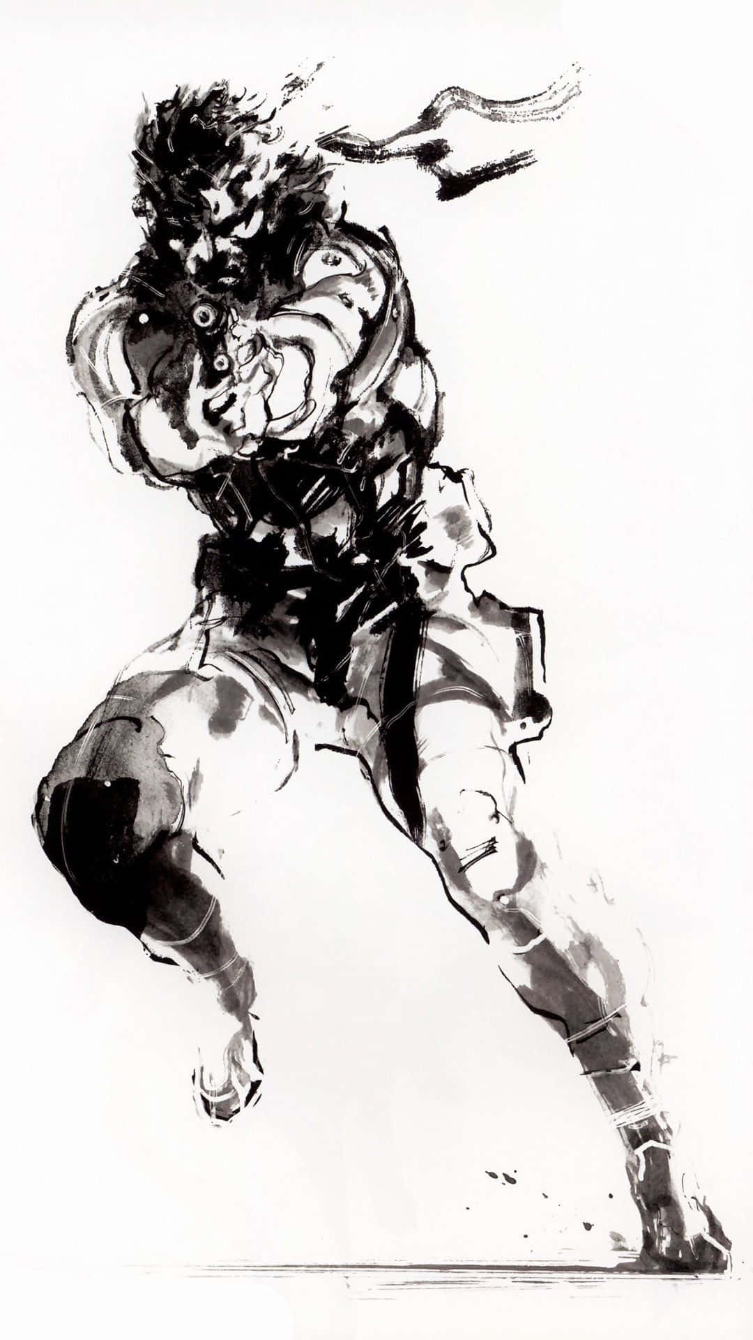 Solid Snake, black and white ink sketch, muscular fighter, Full HD Phone Wallpaper