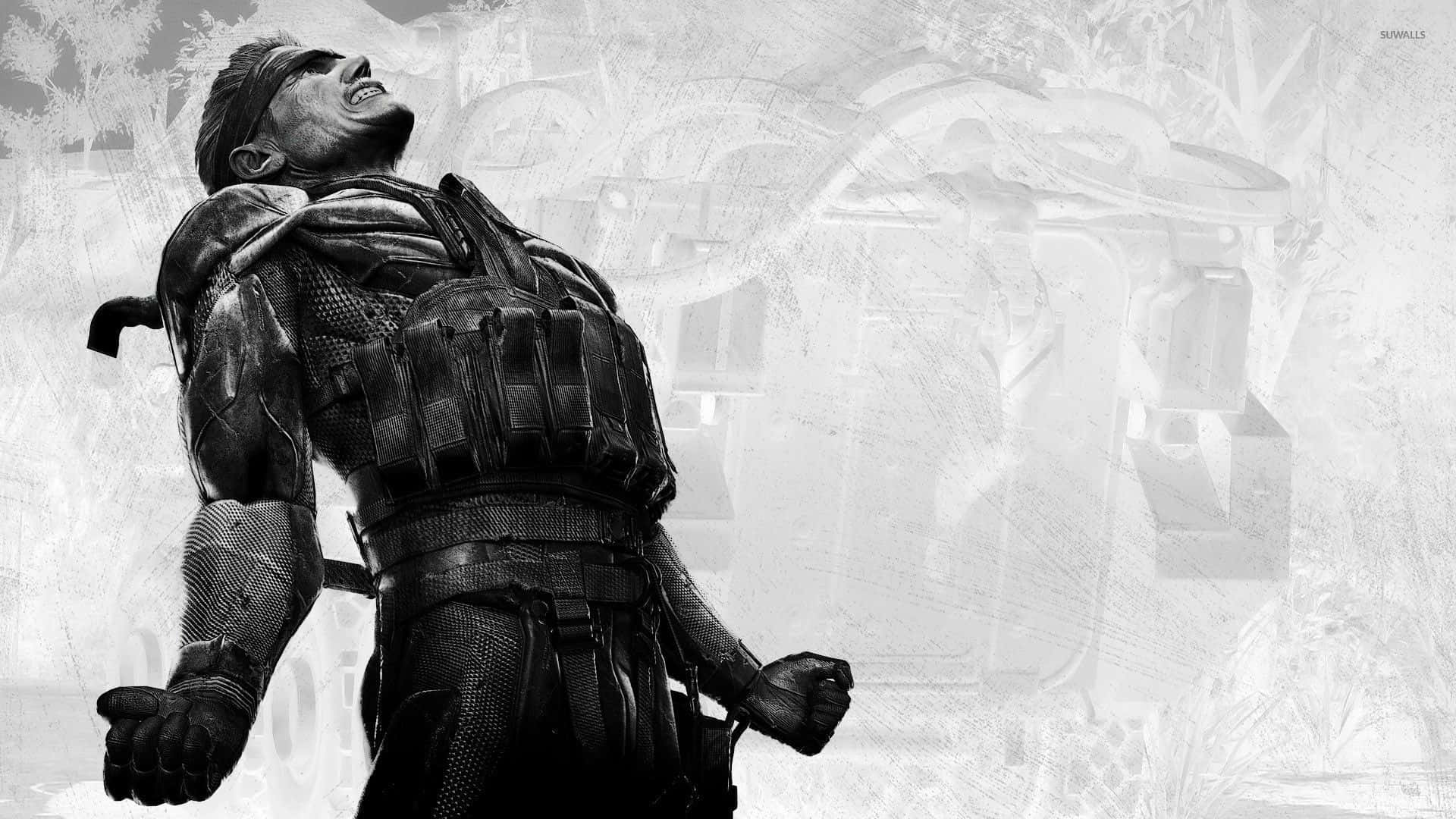 Solid Snake, tactical gear, black and white digital-art, Full HD Desktop Wallpaper