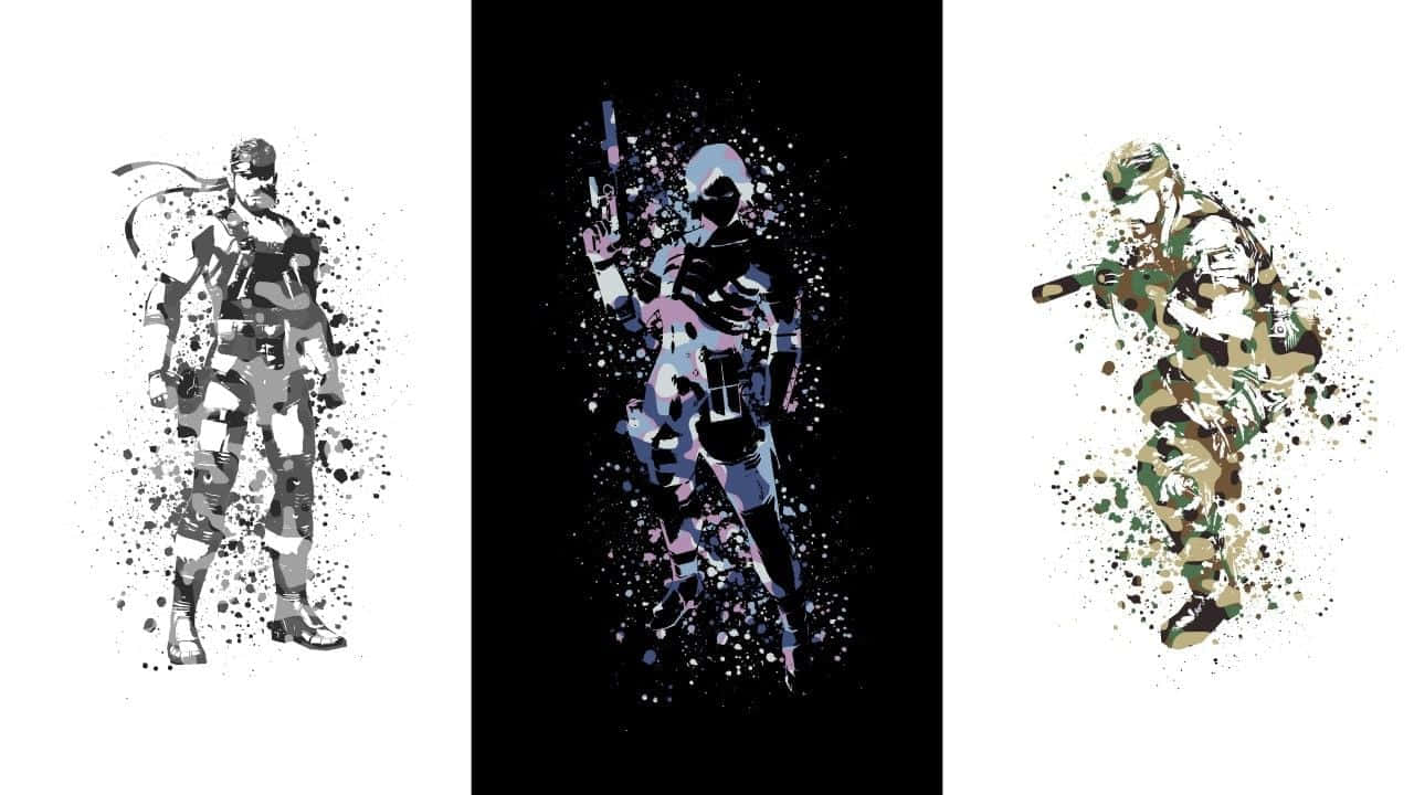 Solid Snake, ink splatter, dynamic poses, HD Desktop Wallpaper