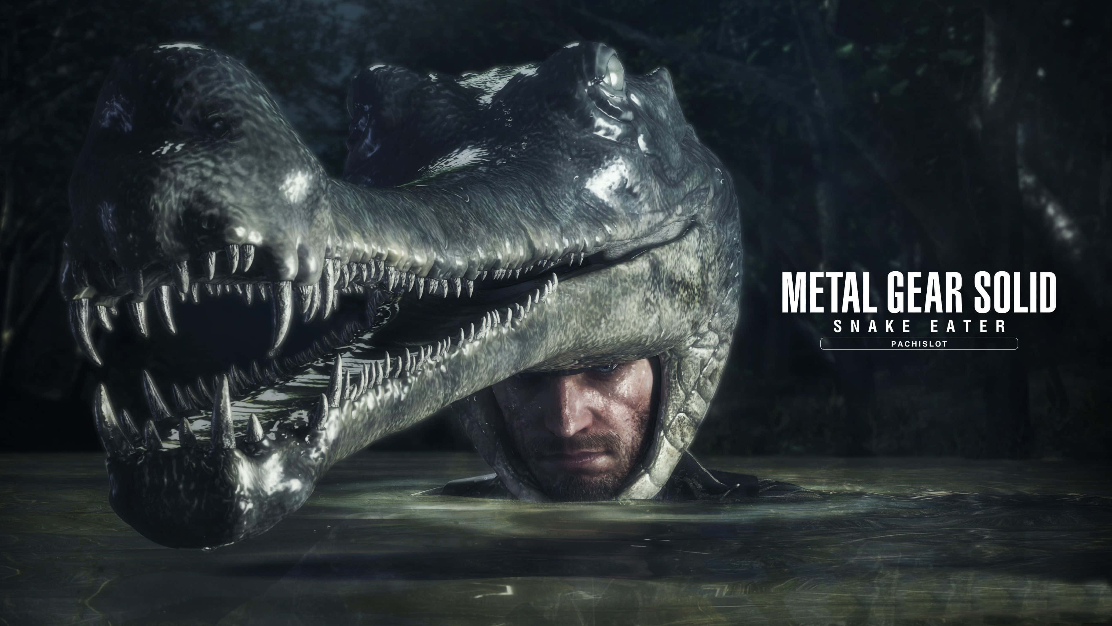 Solid Snake, crocodile head helmet, murky water, 4K Desktop Wallpaper
