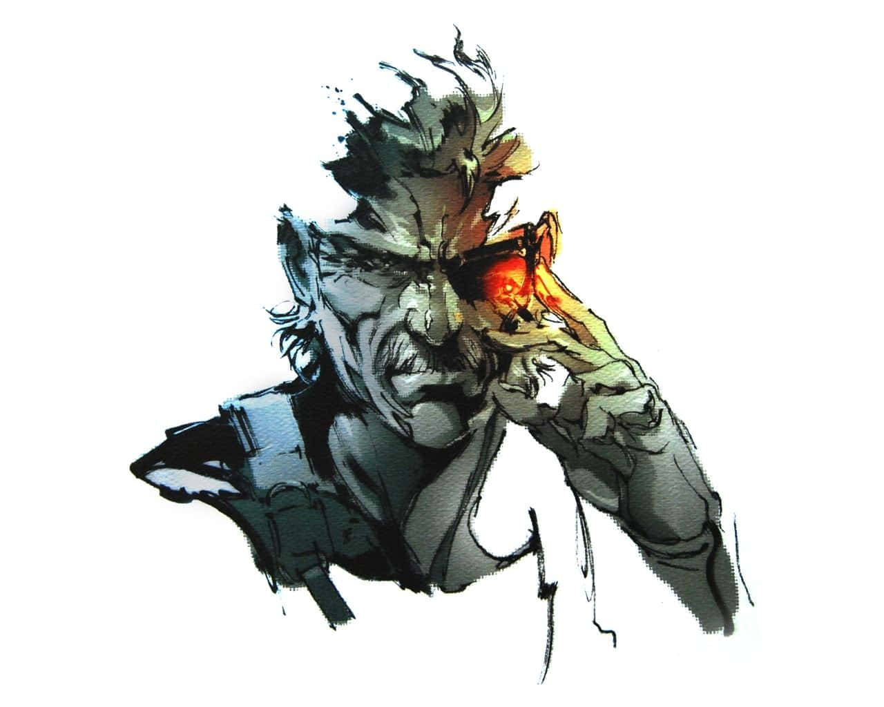 Solid Snake, glowing red sunglasses, wild hair, HD Desktop Wallpaper