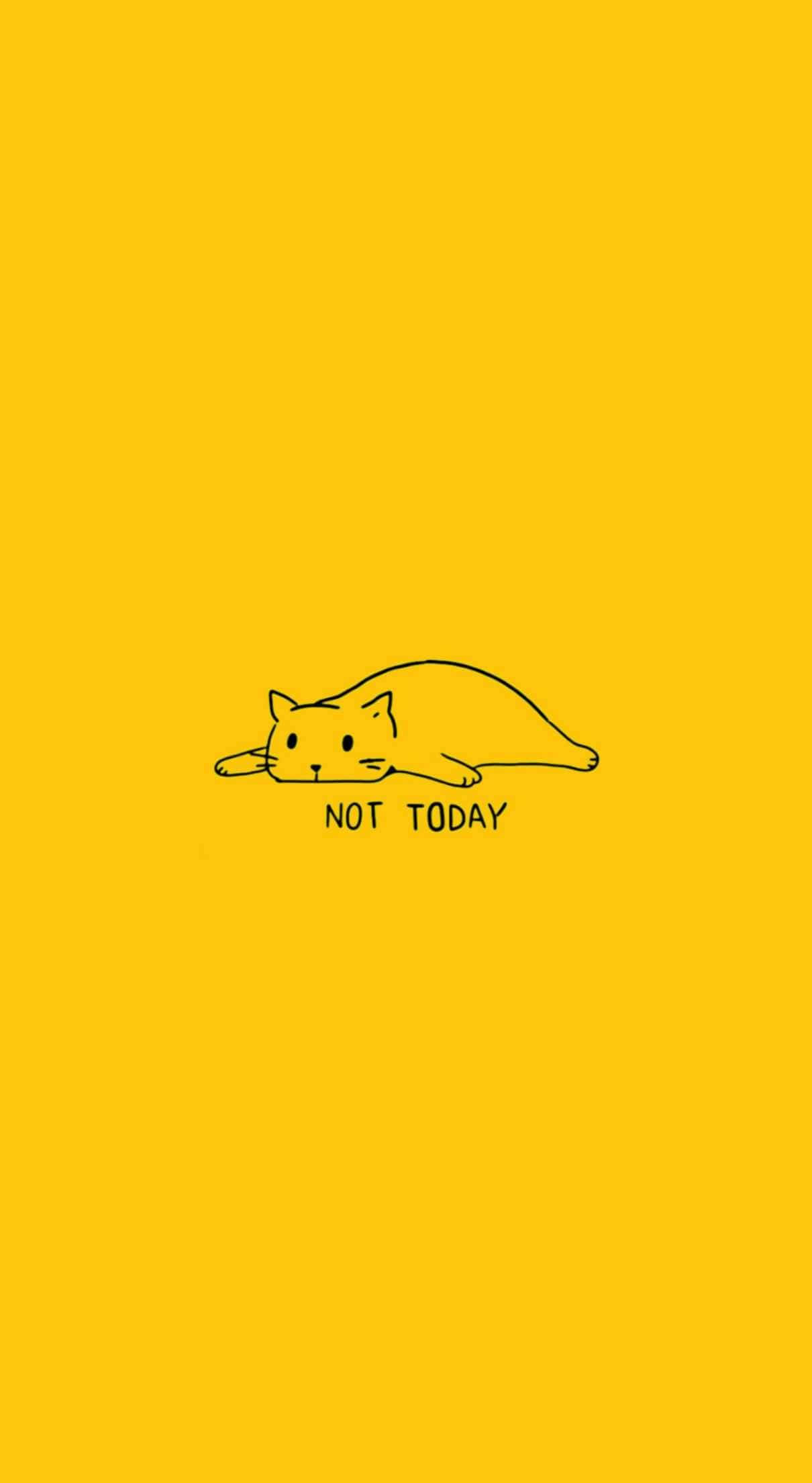 Solid Yellow, black line drawing, cat, Full HD Phone Wallpaper