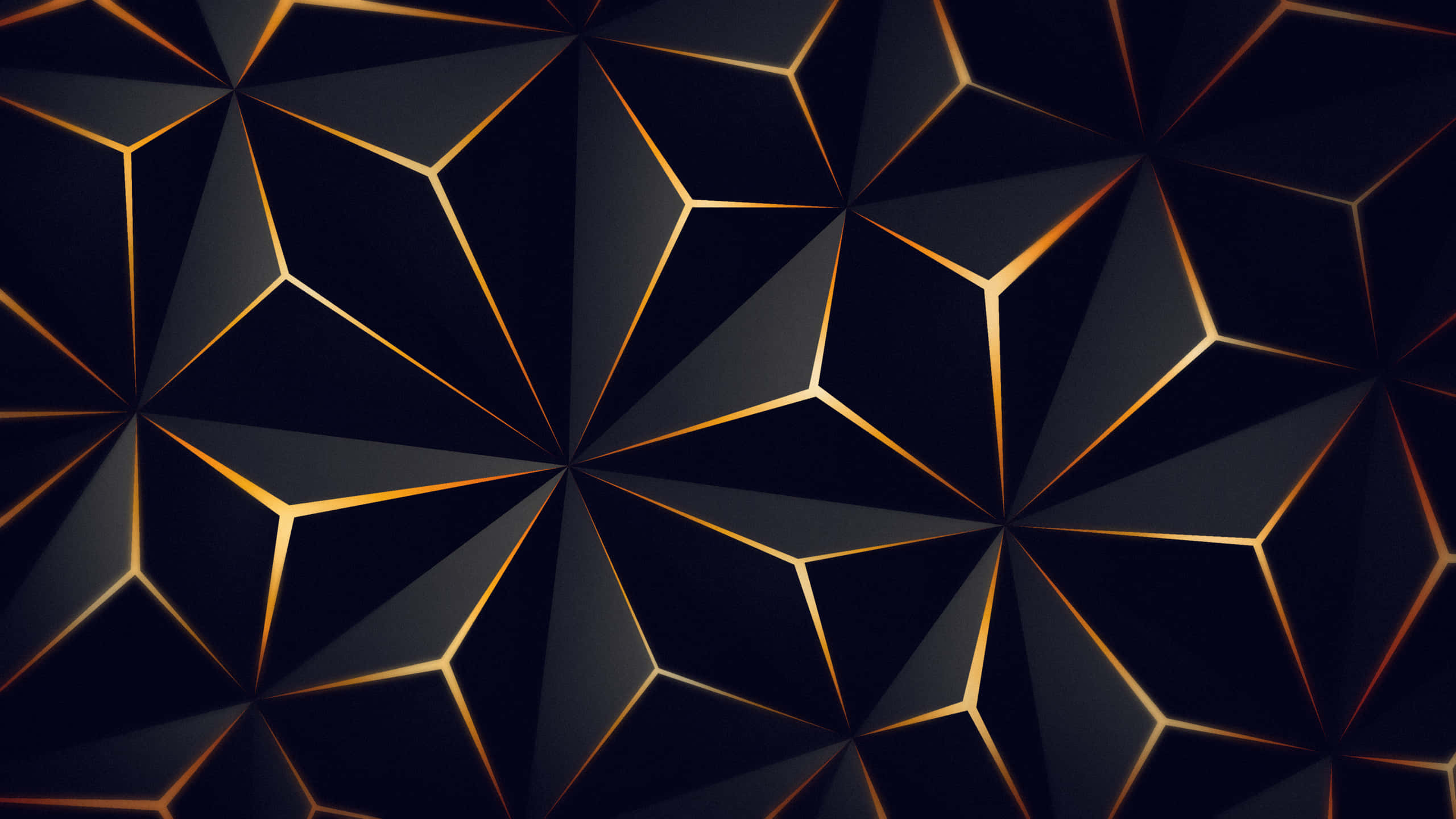 yellow, glowing gold lines, sharp triangular facets, 2K Desktop Wallpaper