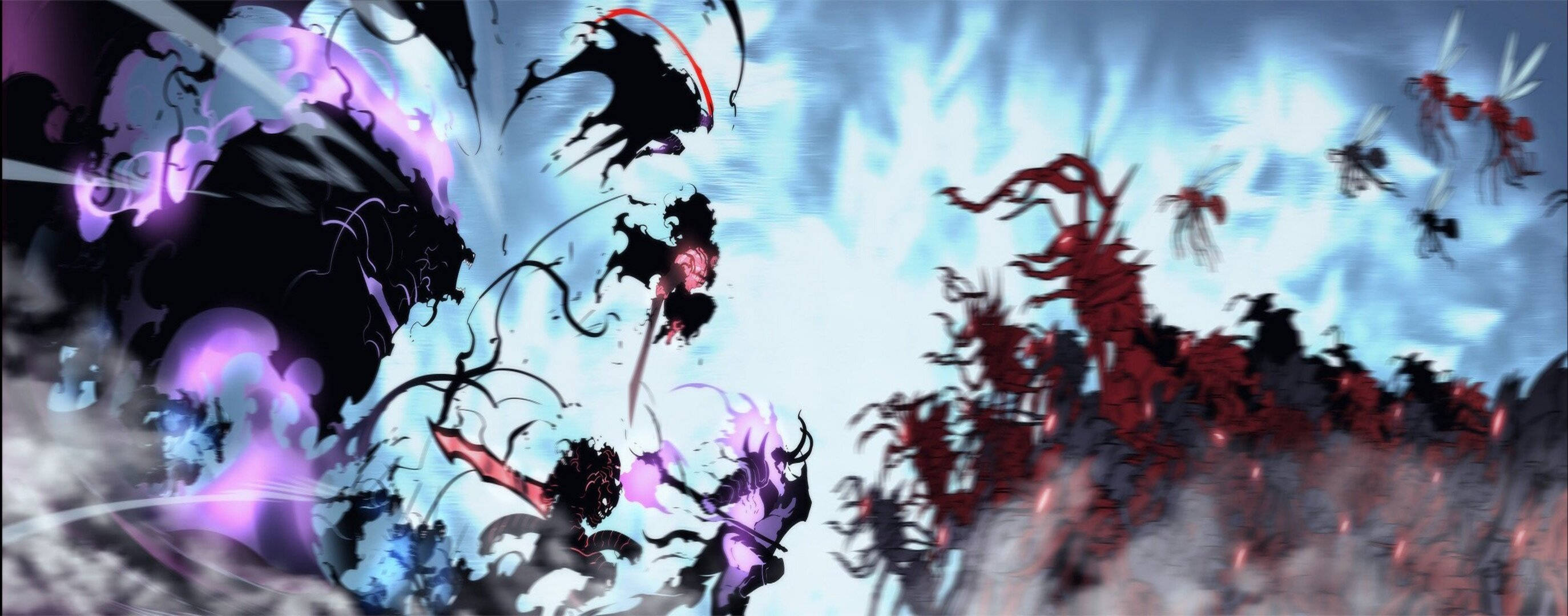 Solo Leveling, purple energy blasts, red energy blasts, 2K Desktop Wallpaper
