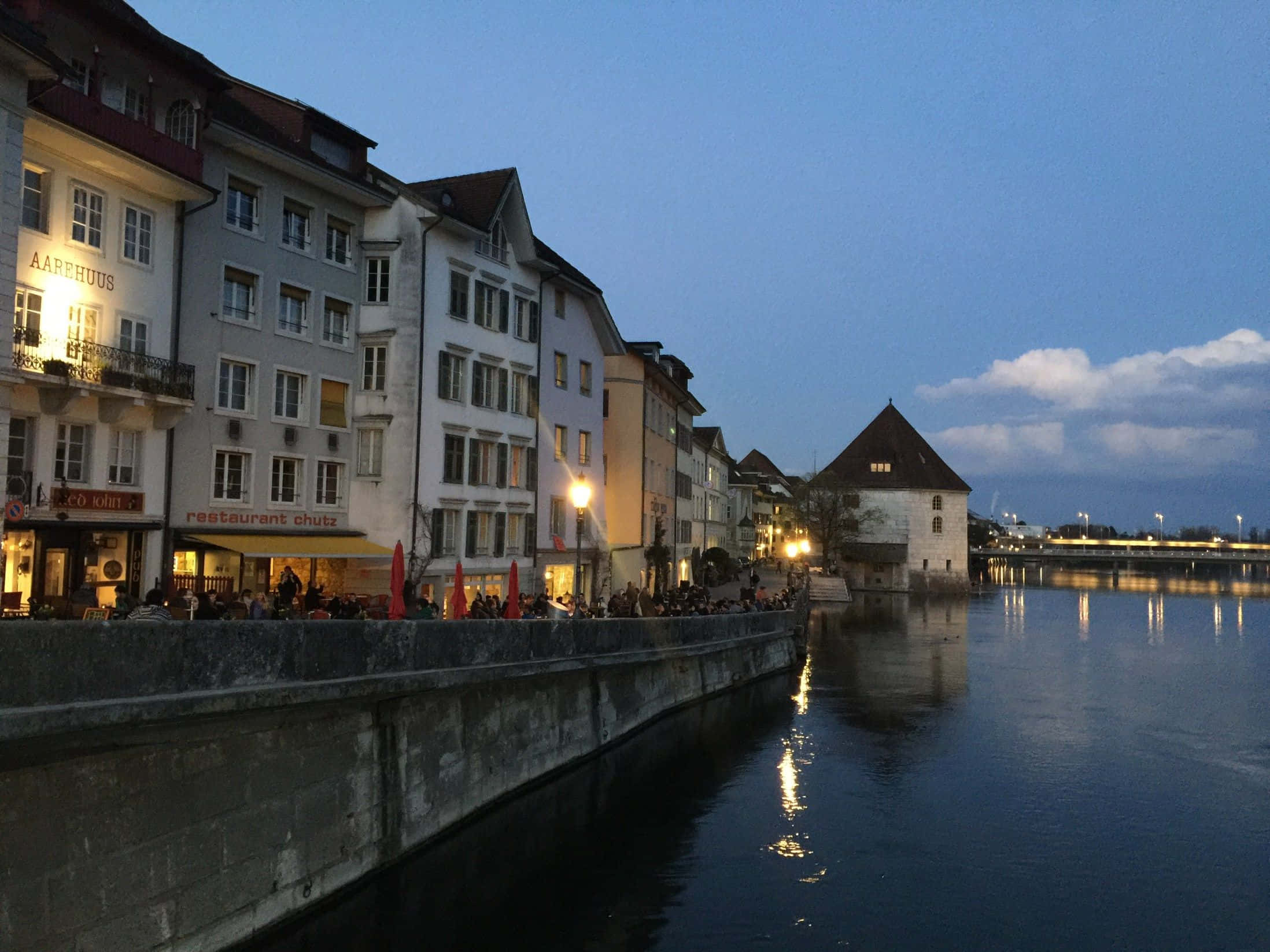 Solothurn, sunset, riverside town, Full HD Desktop Wallpaper