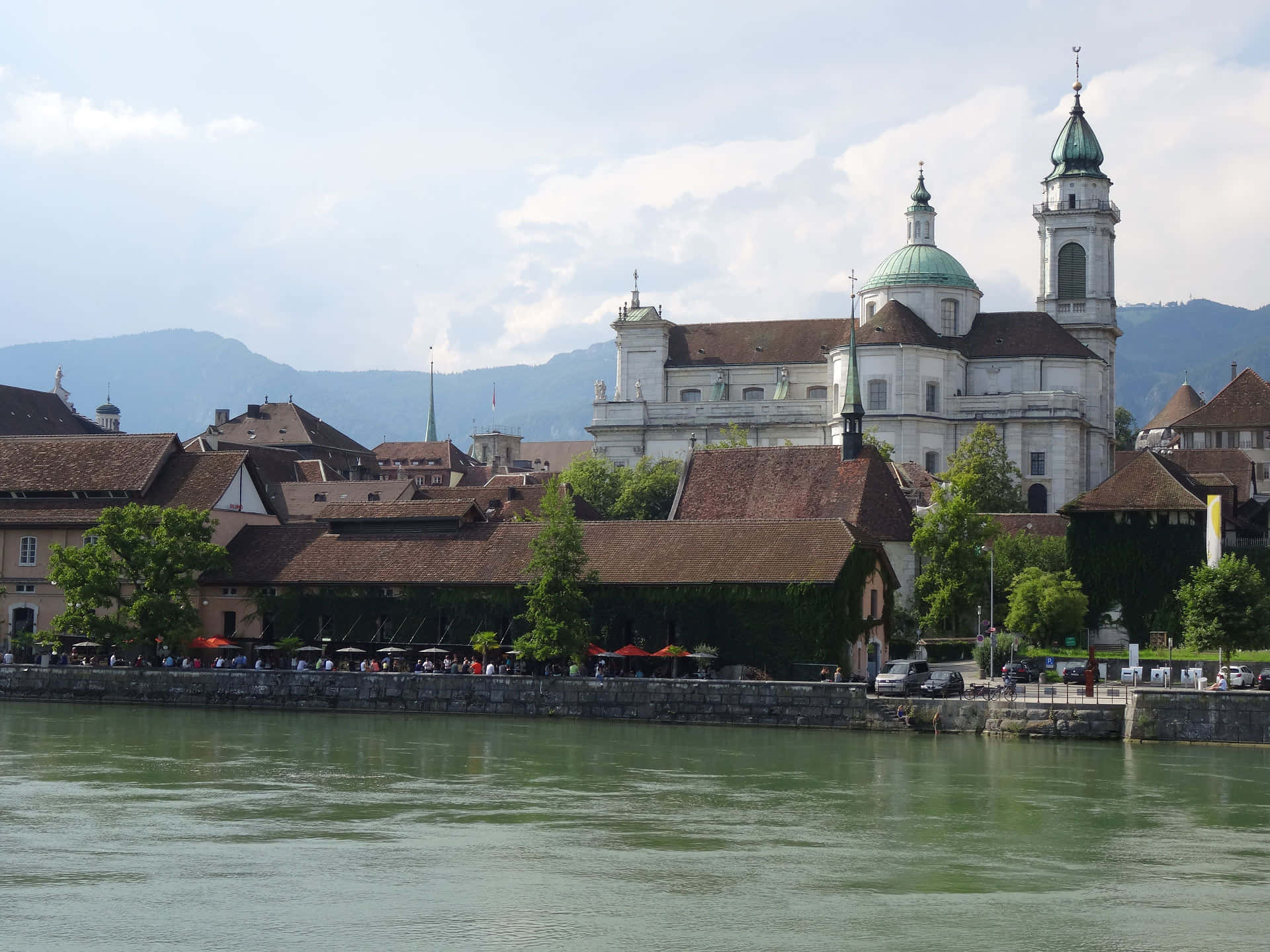 clock tower, Solothurn Switzerland, white church, Full HD Desktop Wallpaper