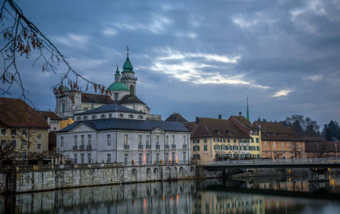 Solothurn Switzerland, white building, green domed church, HD Desktop Wallpaper