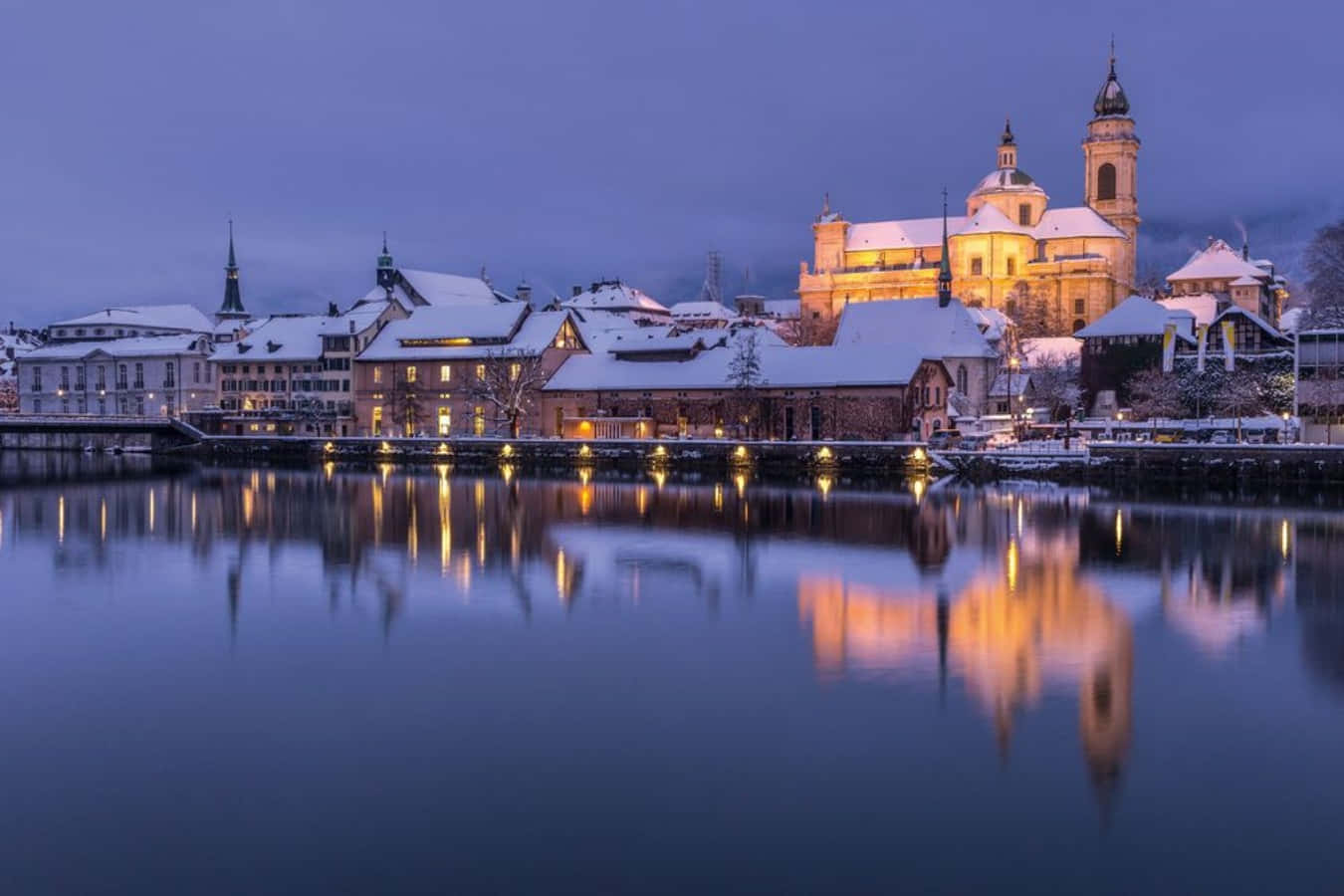 Solothurn Switzerland, historic architecture, snow, HD Desktop Wallpaper