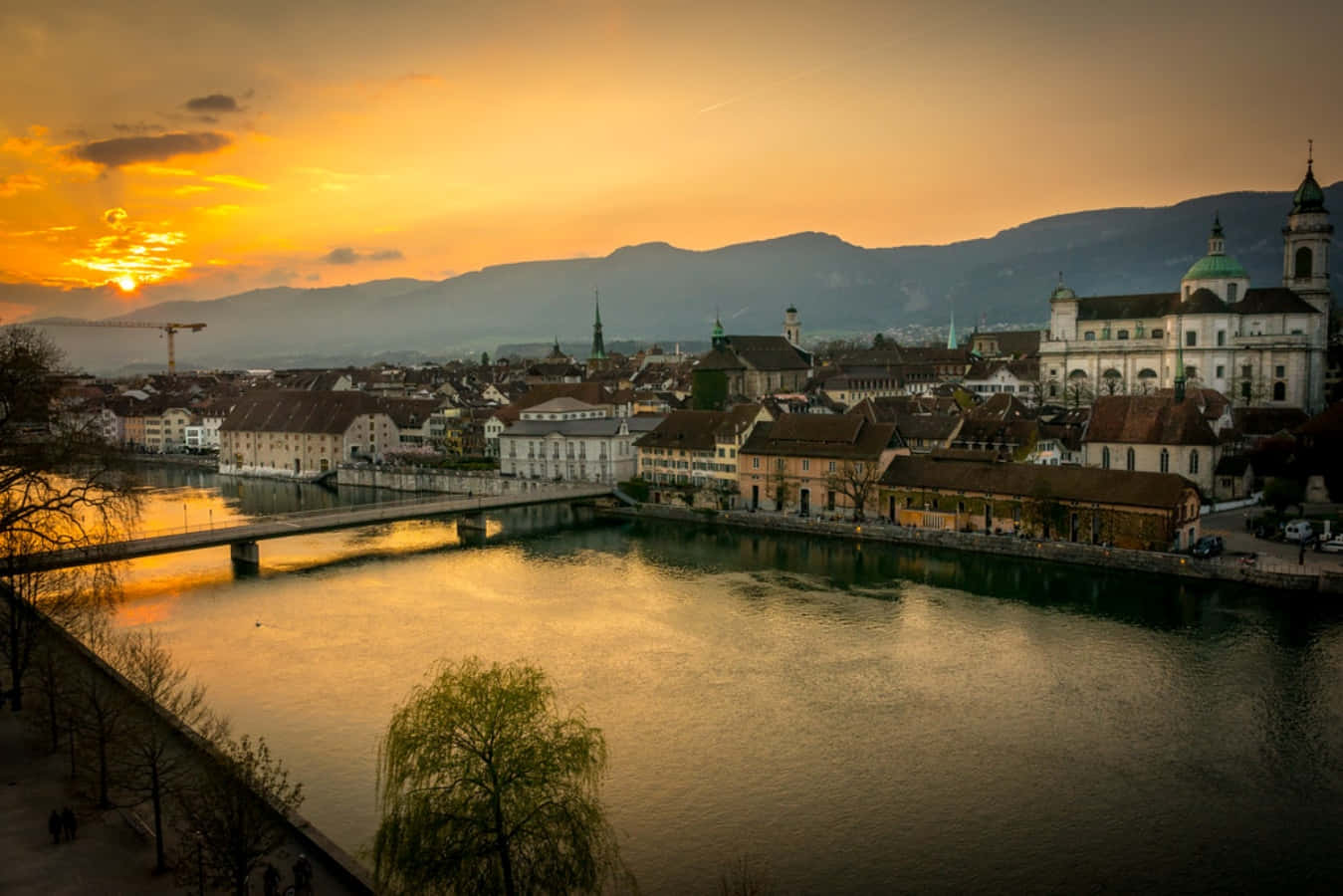Solothurn Switzerland, golden sunset, historic European cityscape, HD Desktop Wallpaper