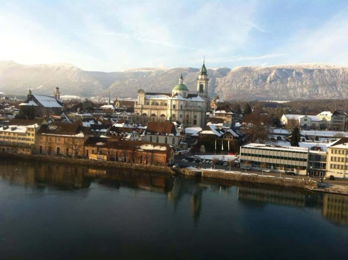 Solothurn Switzerland, snow, rooftops, SD Desktop Wallpaper