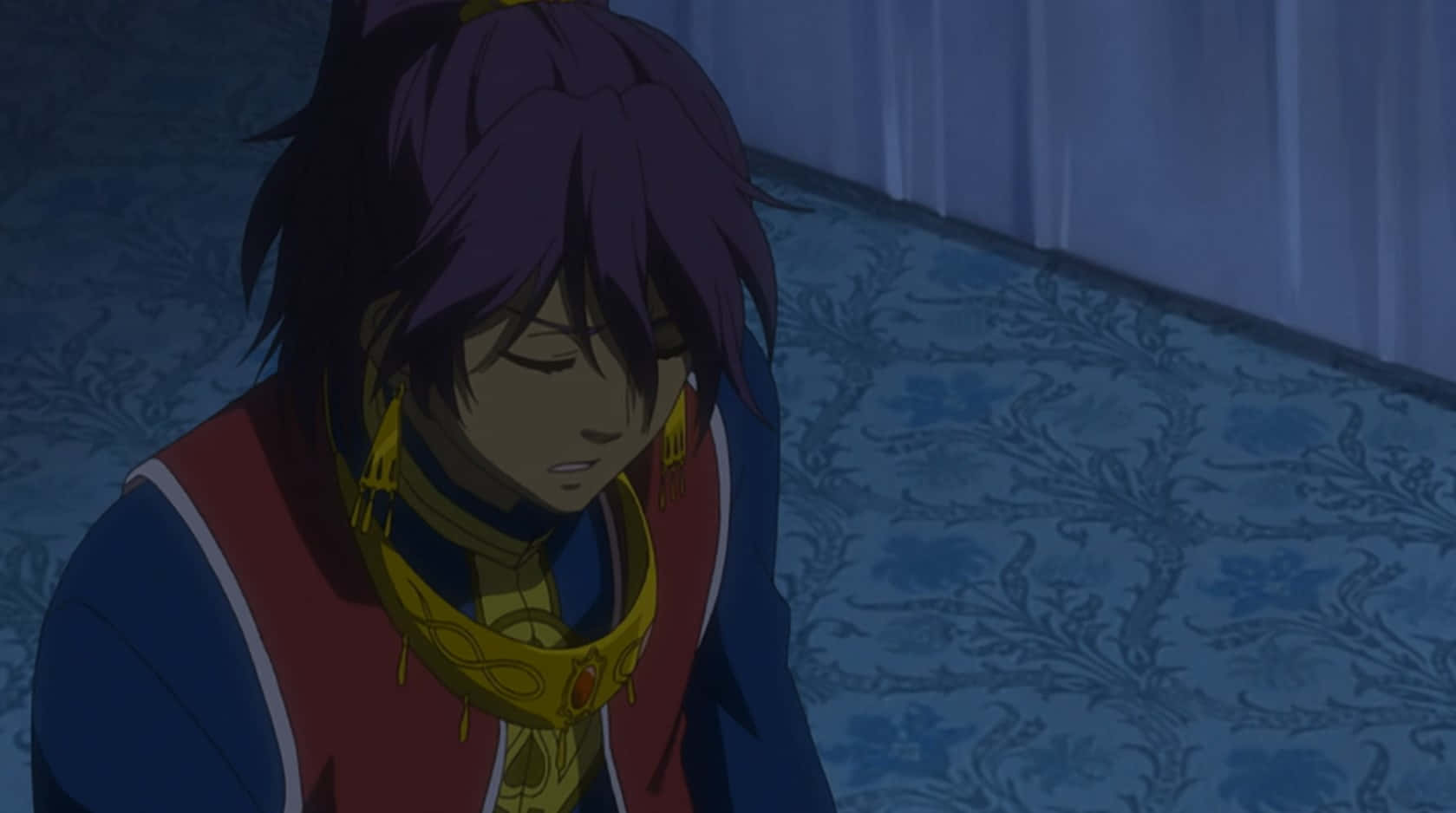 Soma Asman Kadar, purple-haired anime character, red blue and gold attire, HD Desktop Wallpaper