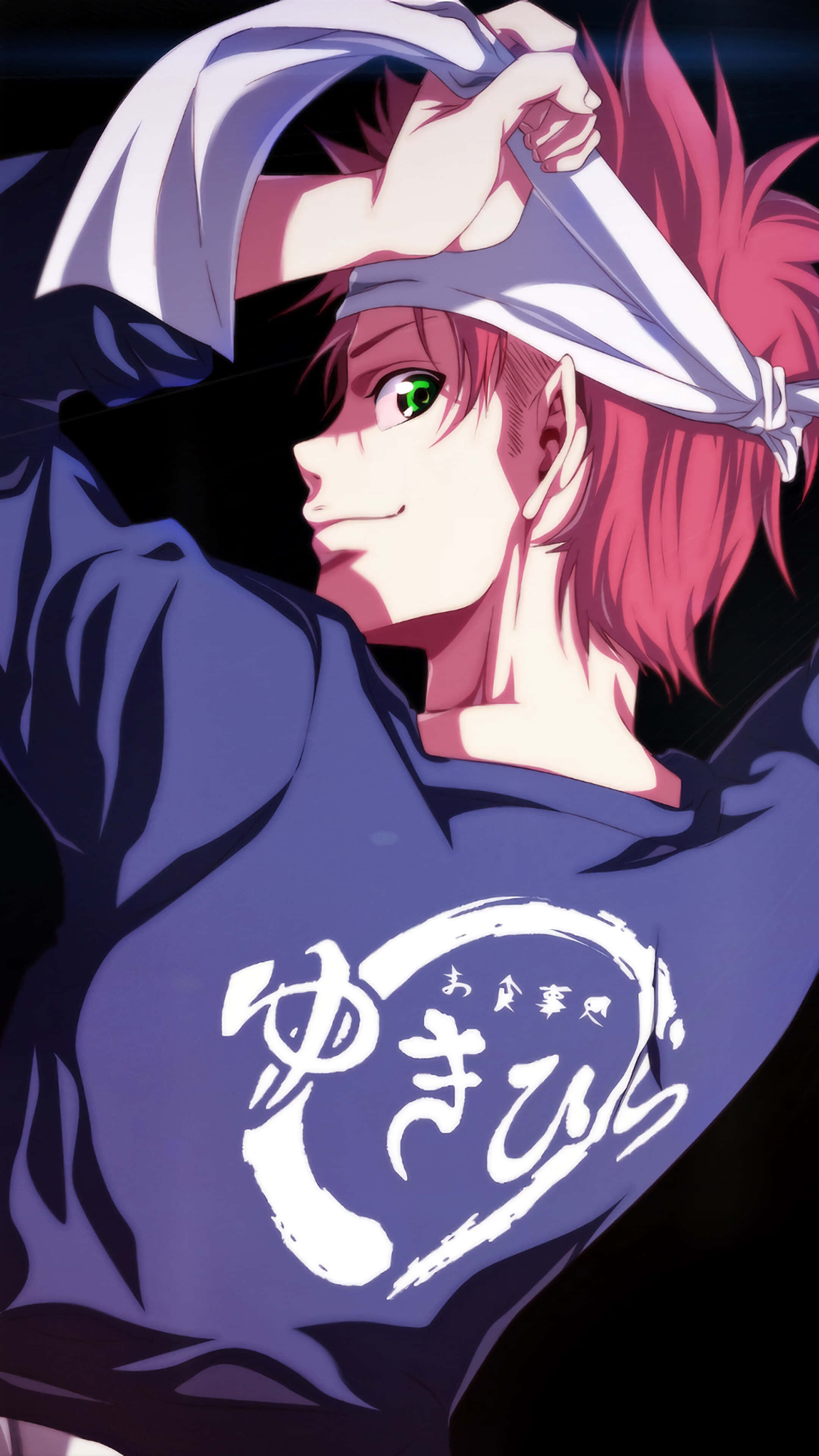 Soma Yukihira, pink hair, green eyes, 4K Phone Wallpaper
