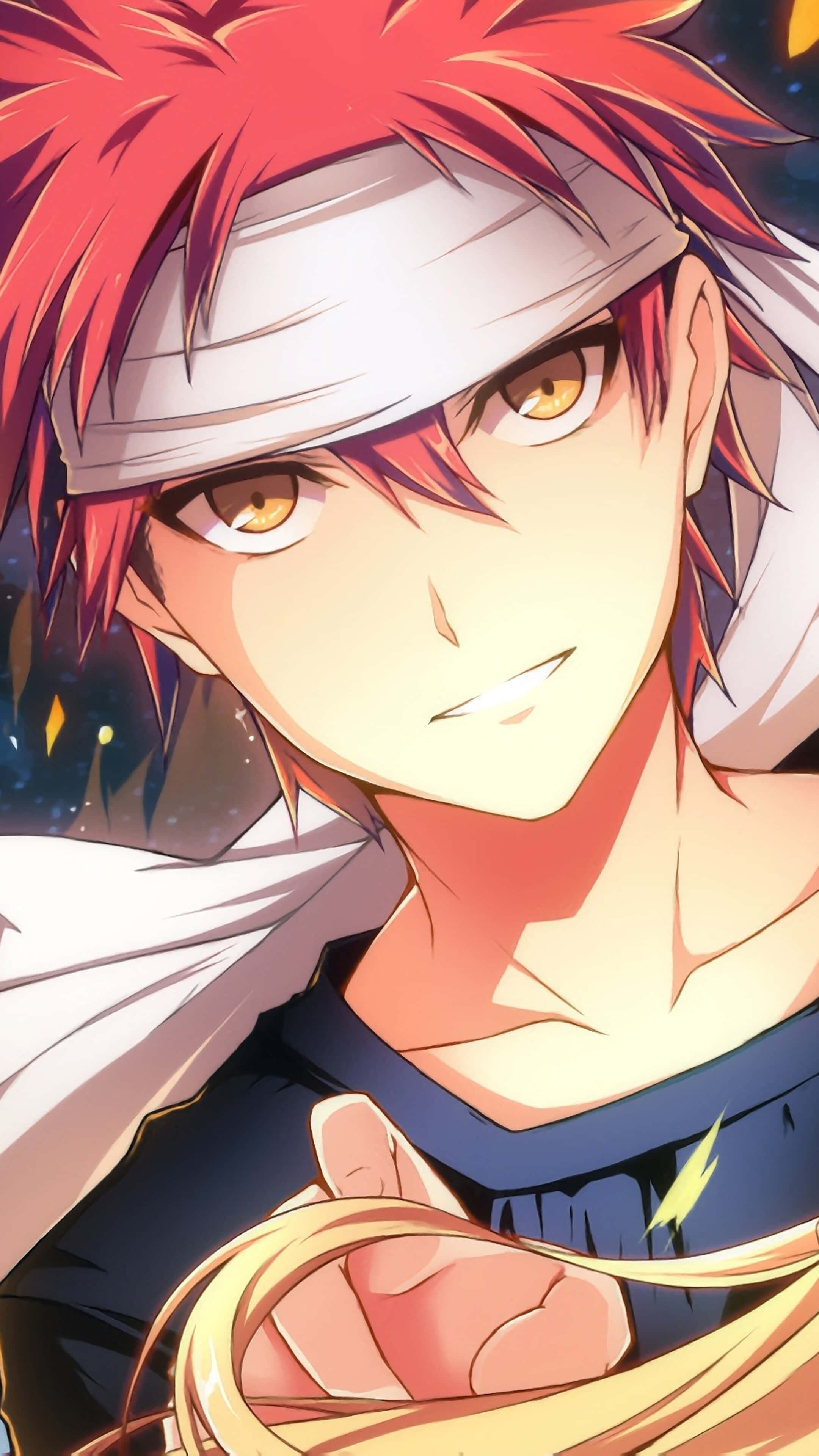 Soma Yukihira, spiky red hair, white headband, 4K Phone Wallpaper