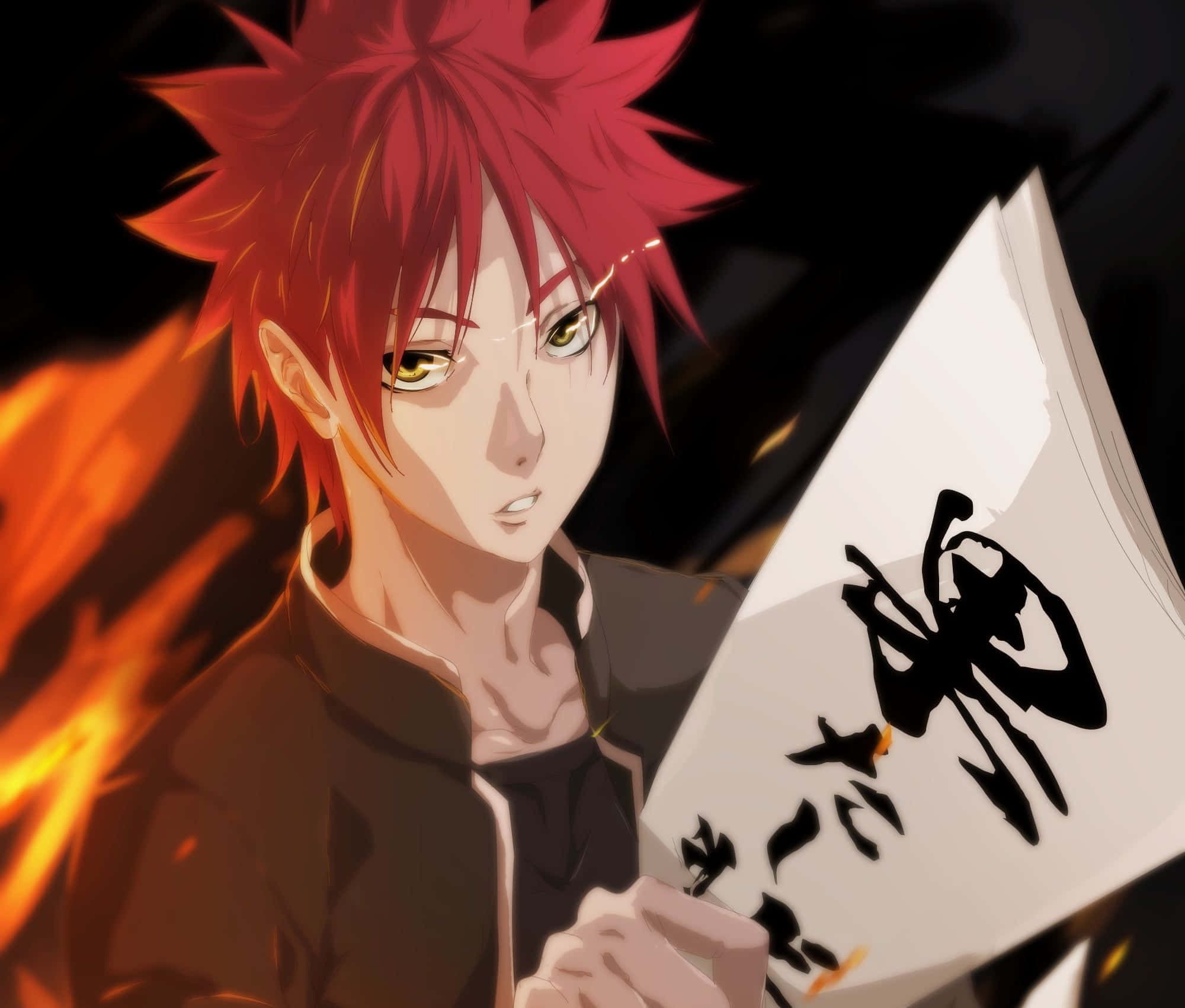 Soma Yukihira, fiery-haired, golden eyes, Full HD Desktop Wallpaper