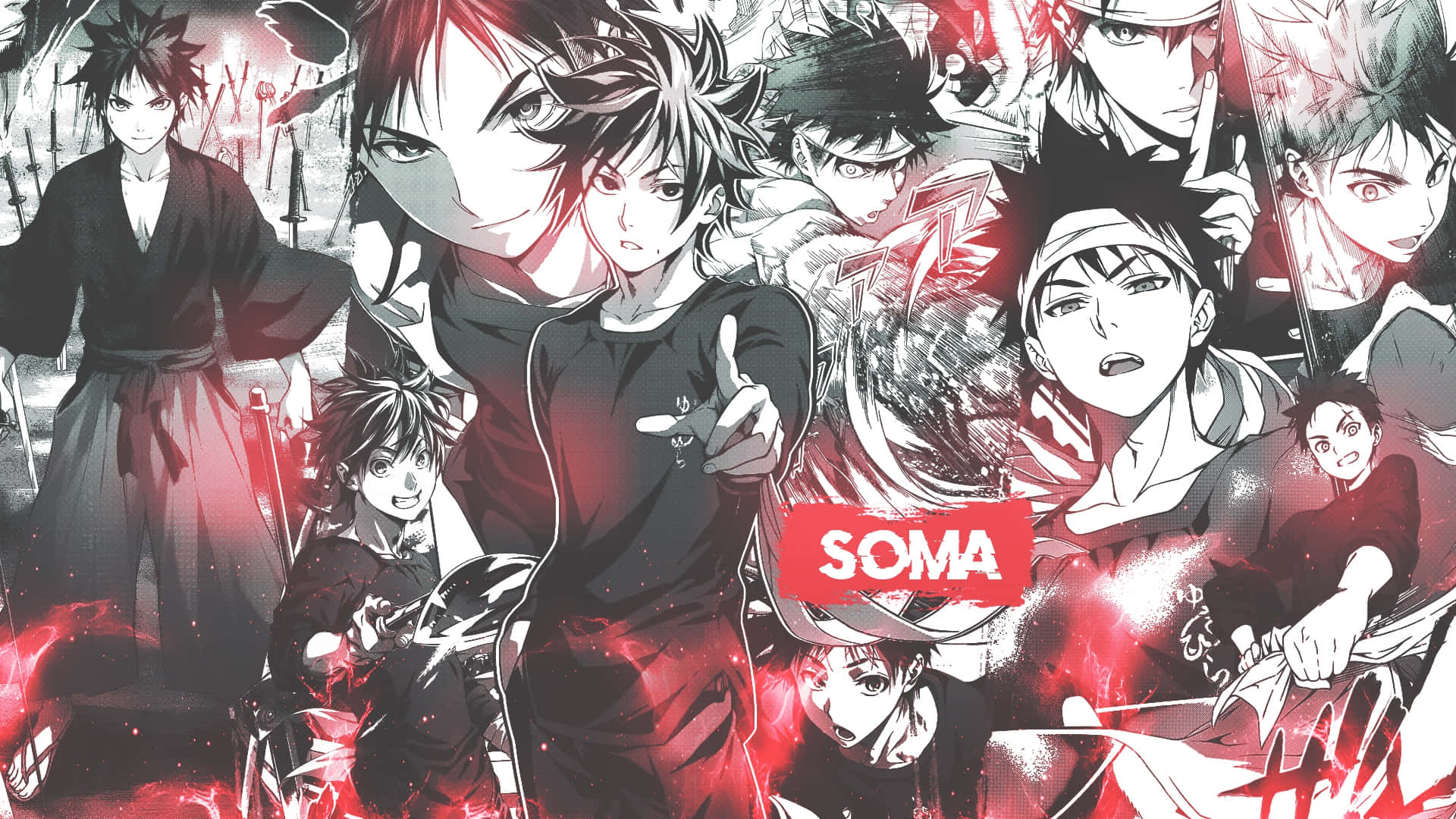 Soma Yukihira, cooking battle stance, black and red, Full HD Desktop Wallpaper