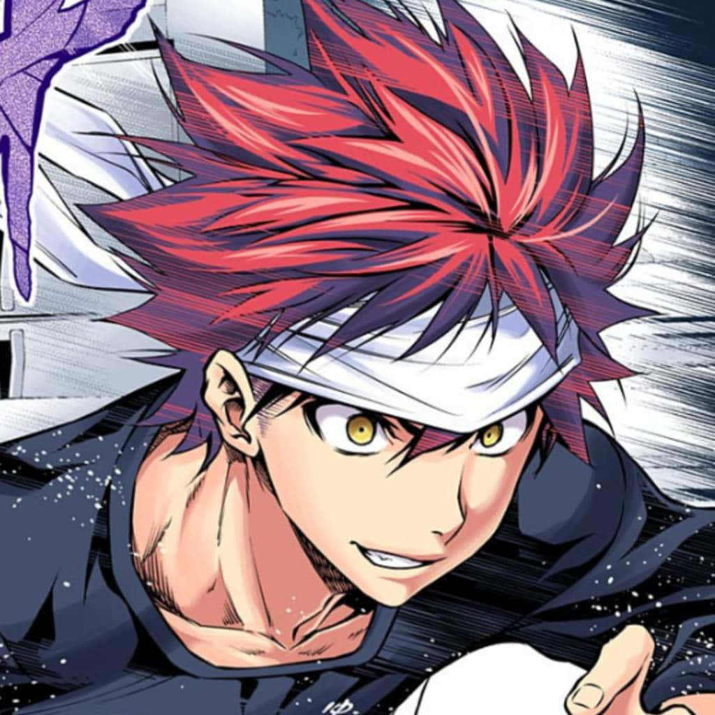 Soma Yukihira, spiky red and purple hair, white headband, SD Desktop Wallpaper
