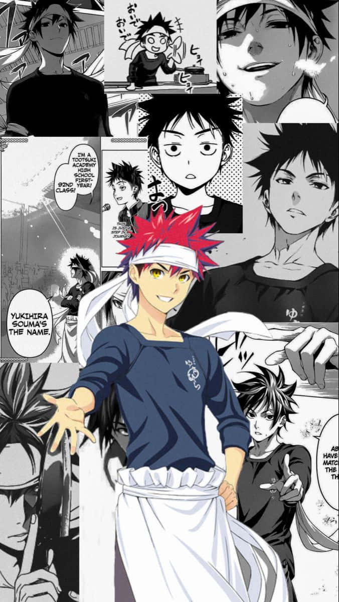 Soma Yukihira, red-haired anime chef, blue shirt, SD Phone Wallpaper