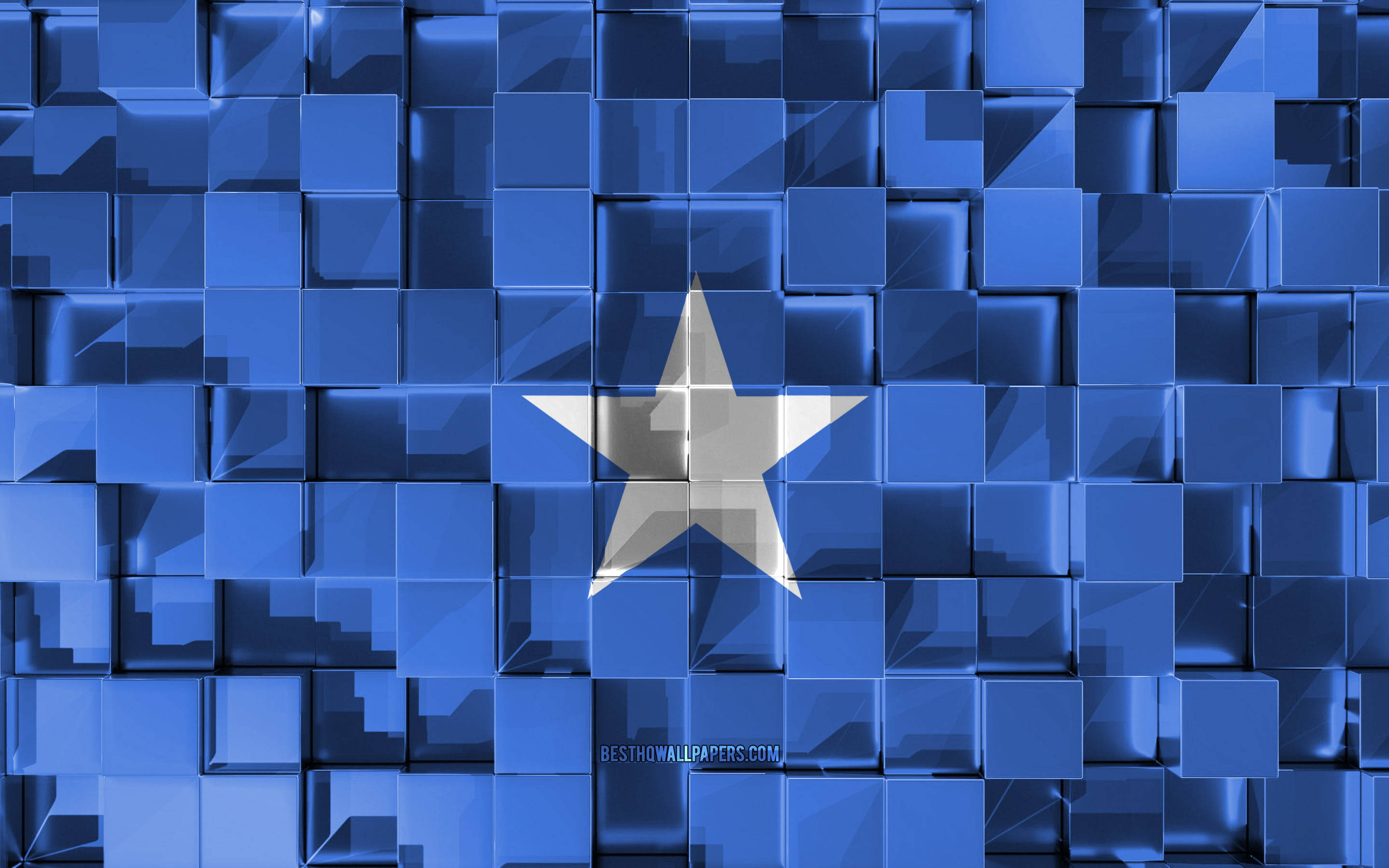 Somalia flag, blue cube mosaic, central silver star, 2K Desktop Wallpaper