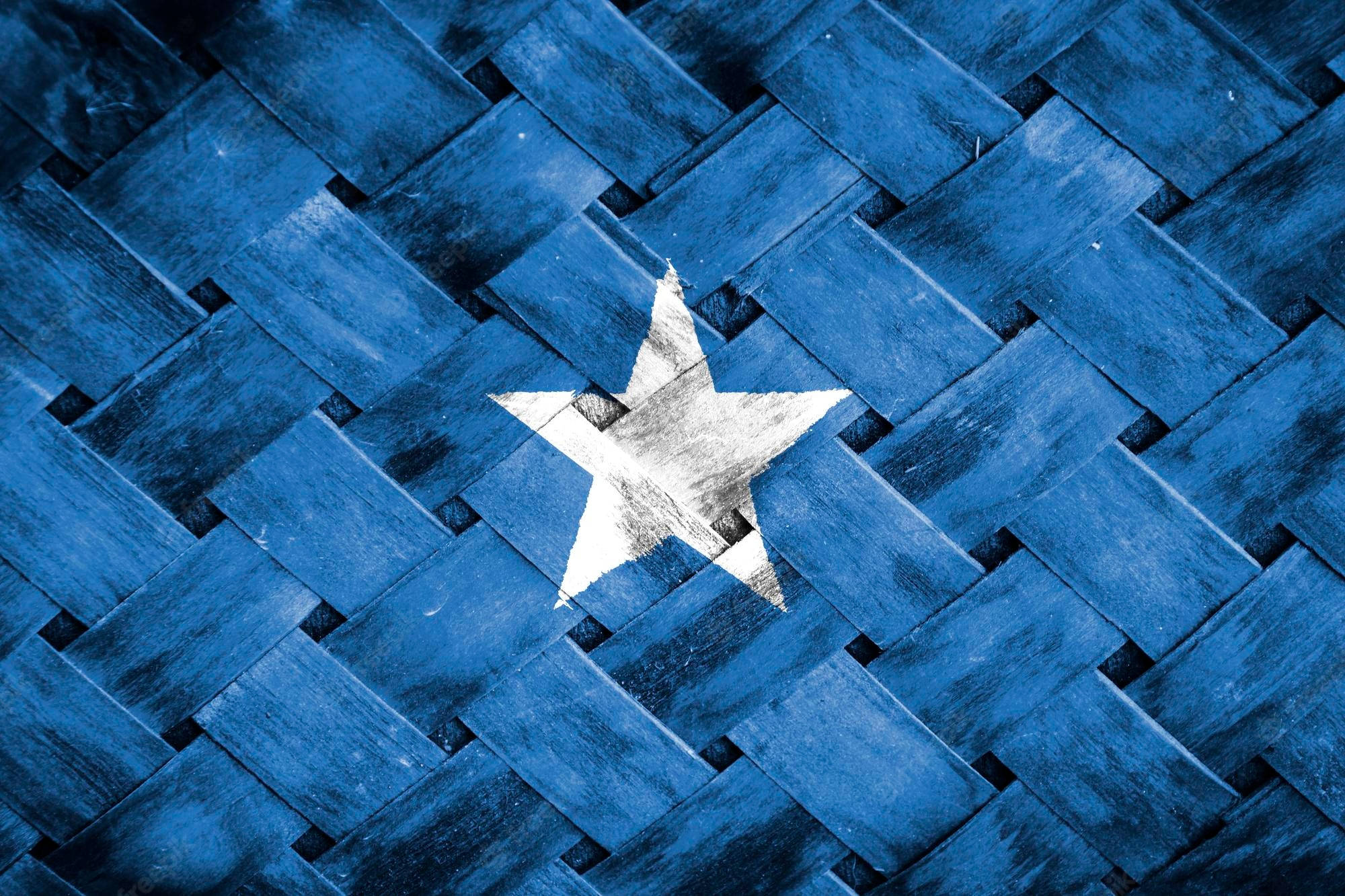 Somalia Weave Pattern, white star, textured blue woven wooden surface, Full HD Desktop Wallpaper