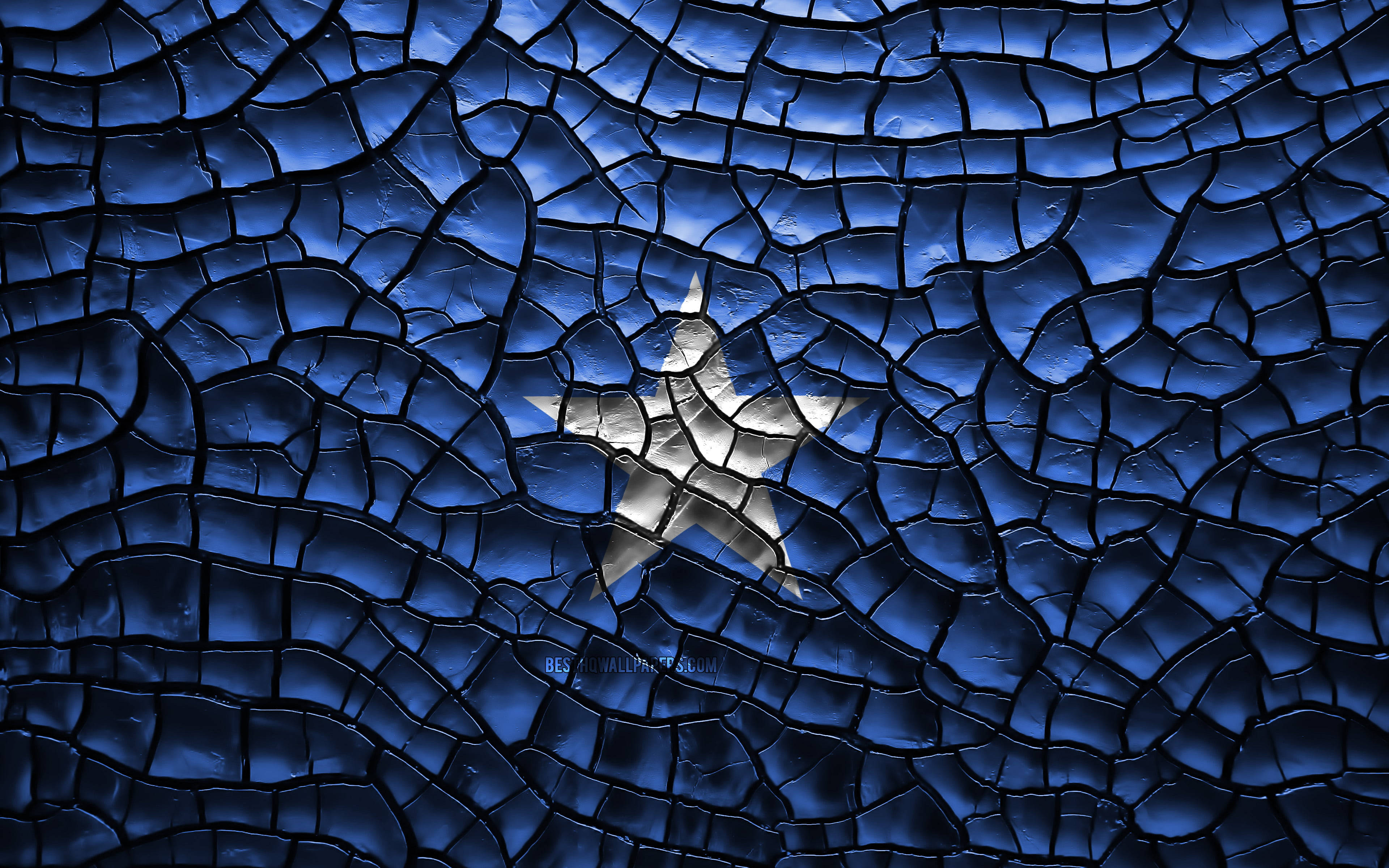 Somalia flag, cracked texture, blue surface, 4K Desktop Wallpaper