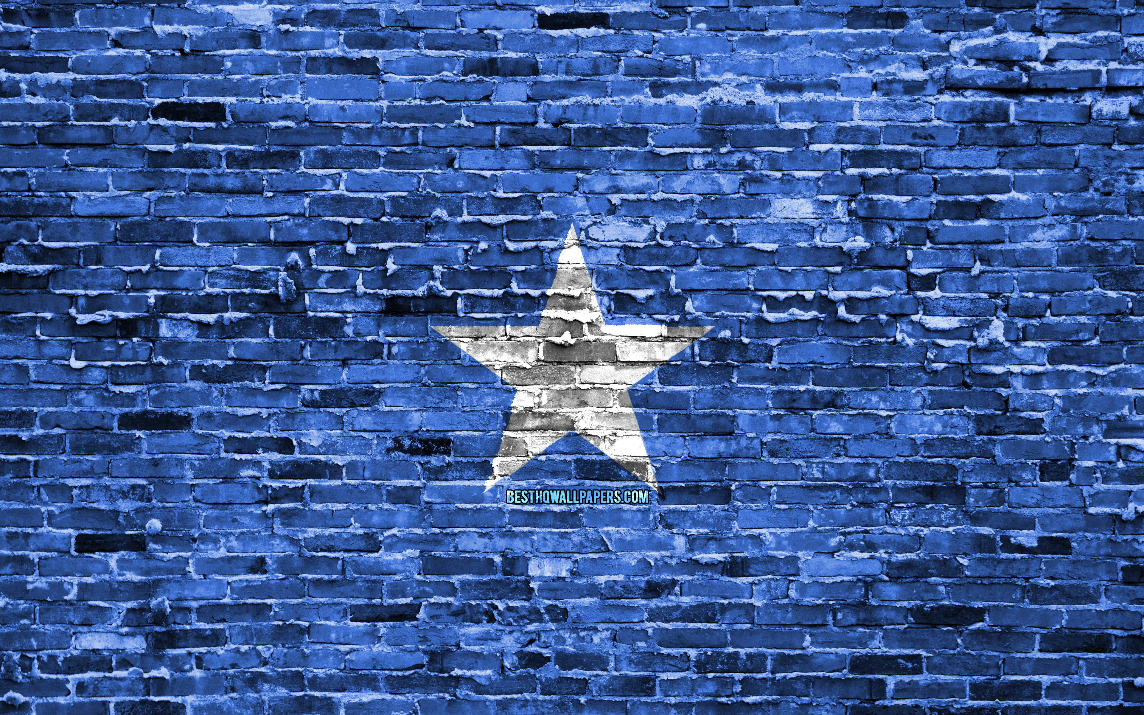 Somalia flag, white star, textured blue brick wall, 4K Desktop Wallpaper