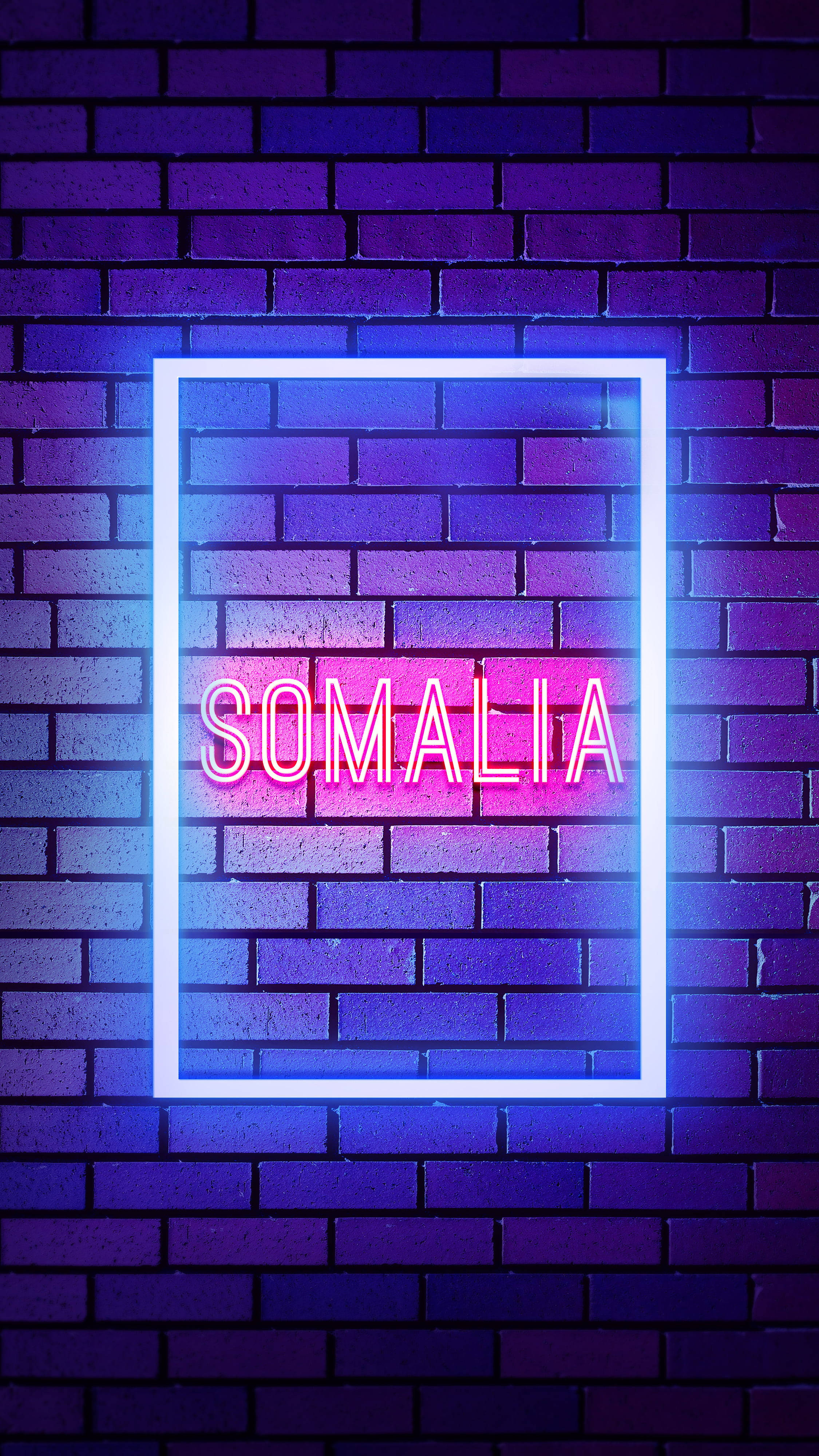 Somalia, blue neon, pink and white, 4K Phone Wallpaper