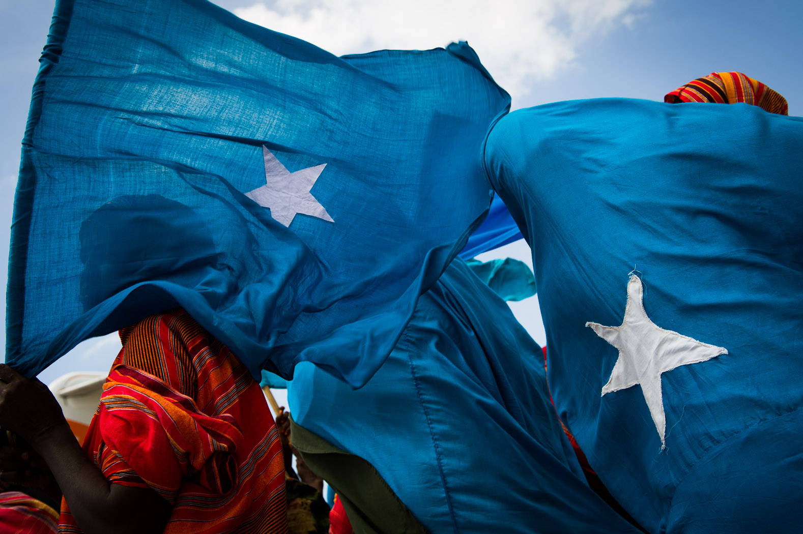 Somalia, blue Somali flags, white stars, HD Desktop Wallpaper