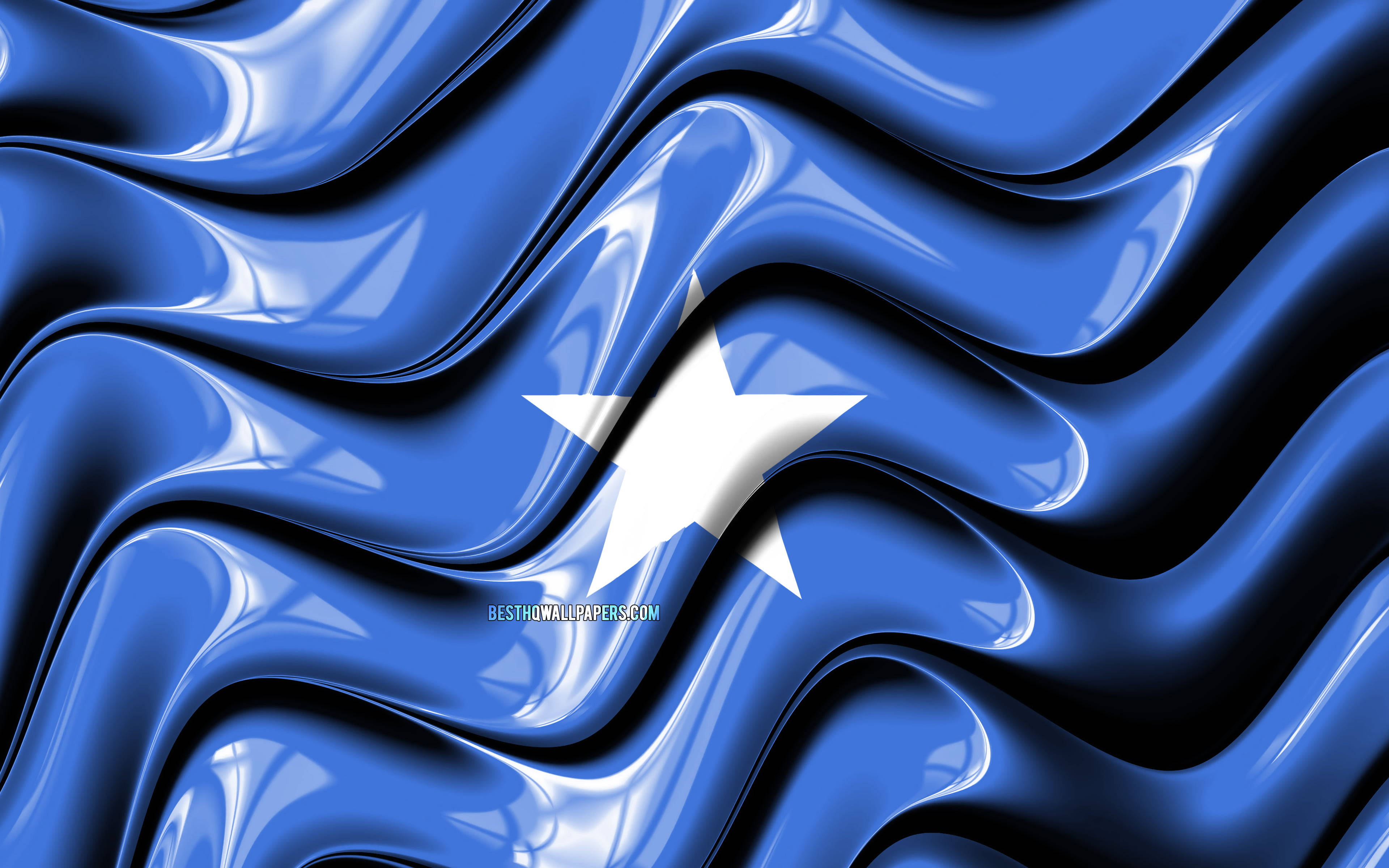 Somalia flag, wavy liquid, glossy blue, 4K Desktop Wallpaper