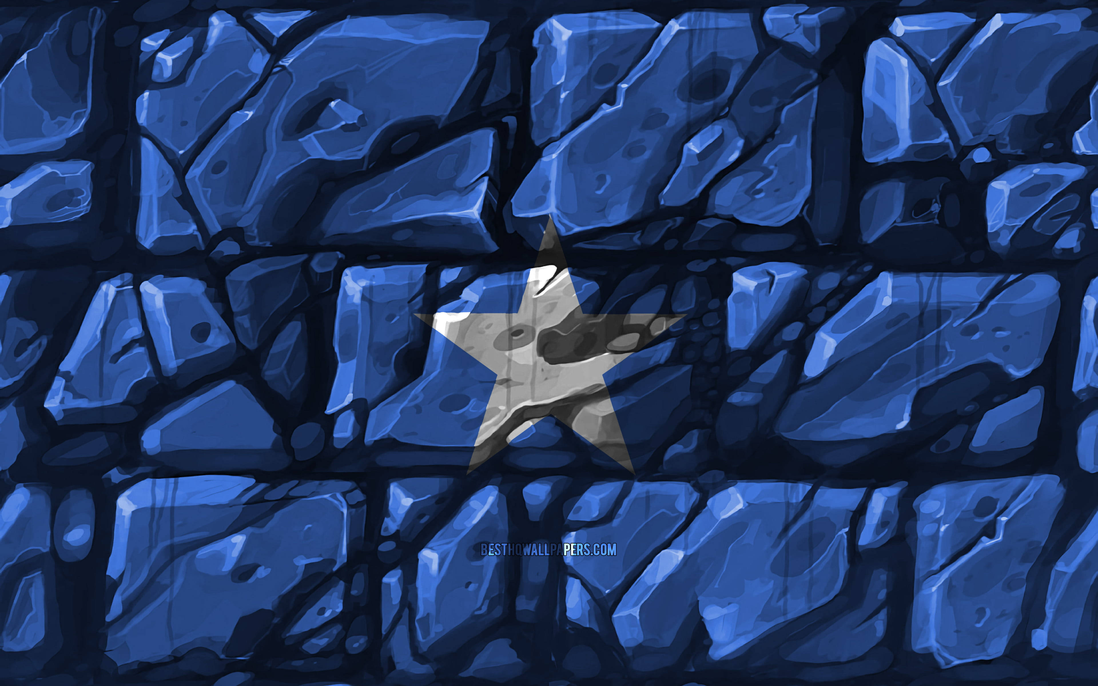 Somalia flag, weathered silver star, blue stone wall, 4K Desktop Wallpaper
