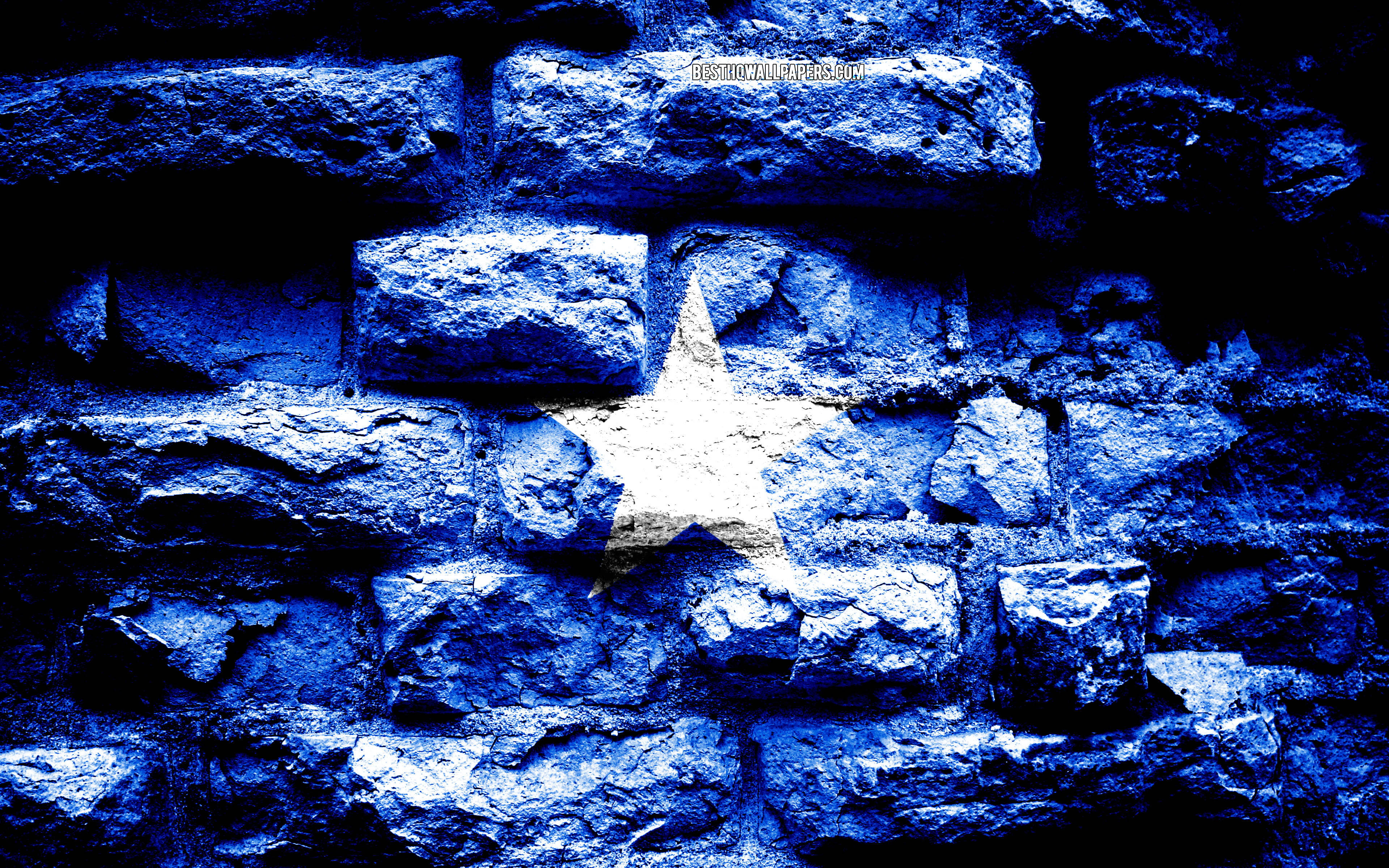 Somalia flag, realistic brick wall, stark white star, 4K Desktop Wallpaper