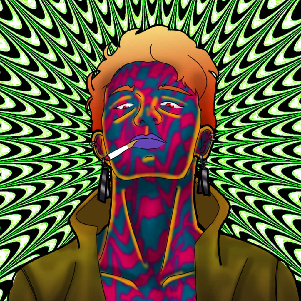 Somatic, vibrant multicolored skin, psychedelic green and black wave pattern, SD Desktop Wallpaper