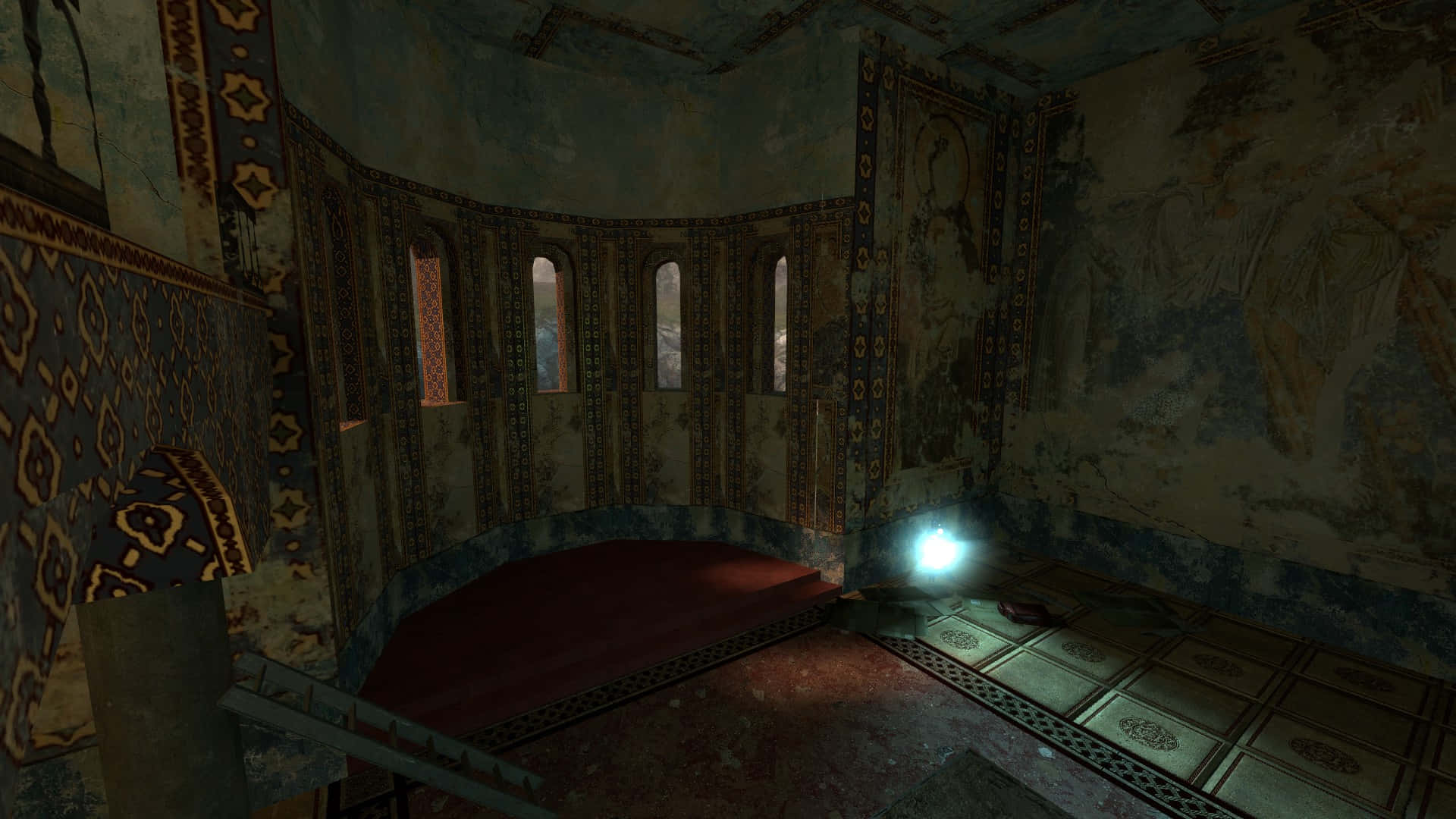 Somatic, abandoned mosque, peeling ornate wallpaper, Full HD Desktop Wallpaper