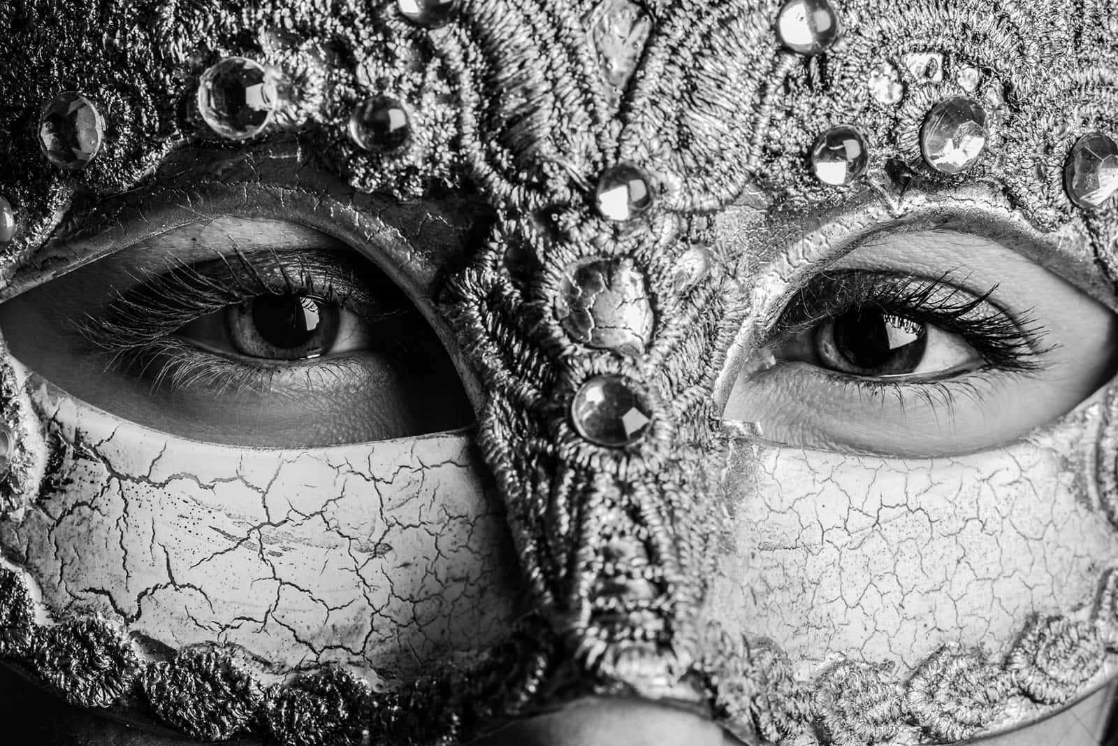 Somatic, black and white, ornate cracked Venetian mask, HD Desktop Wallpaper
