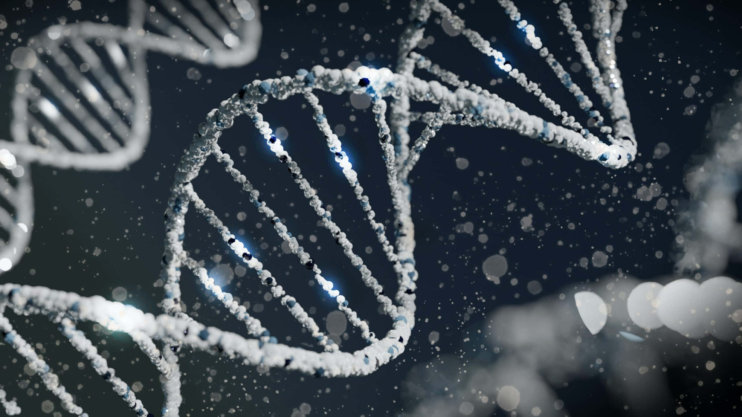Somatic DNA Minimalist, DNA double helix, glowing white, 2K Desktop Wallpaper
